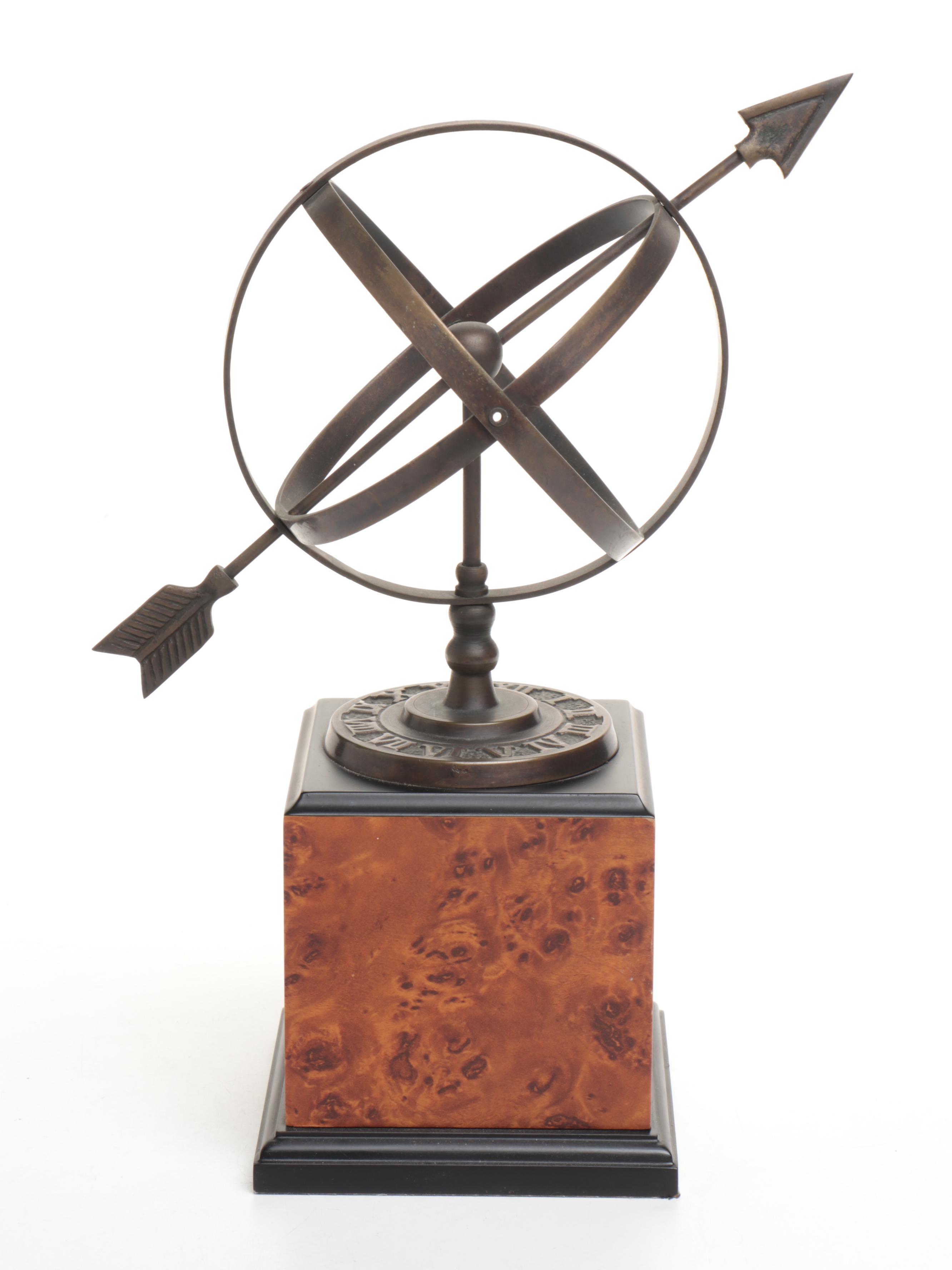 Pair of Bronzed Horse Bookends with Armillary Sphere on Faux Bois Stands