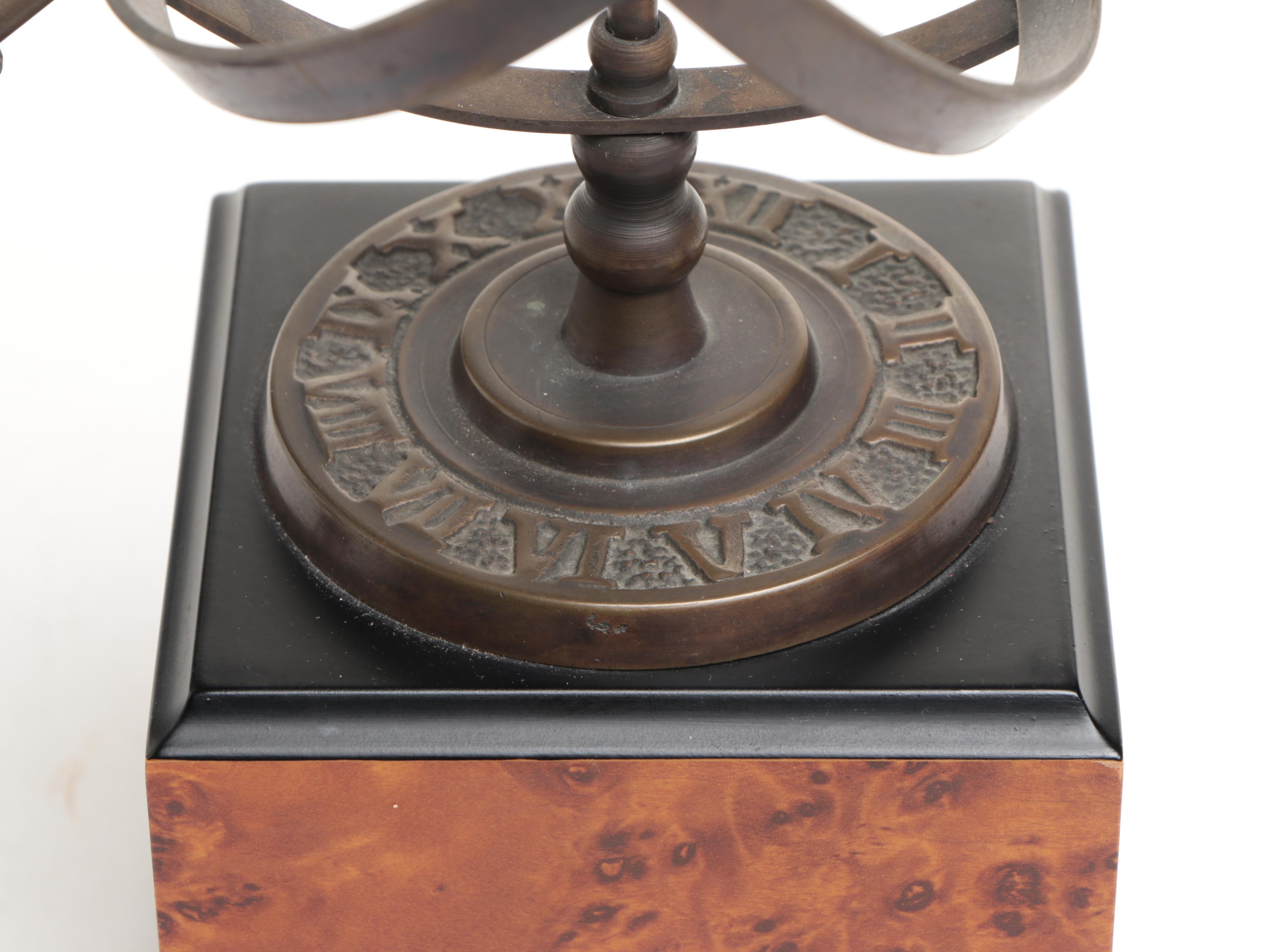 Pair of Bronzed Horse Bookends with Armillary Sphere on Faux Bois Stands