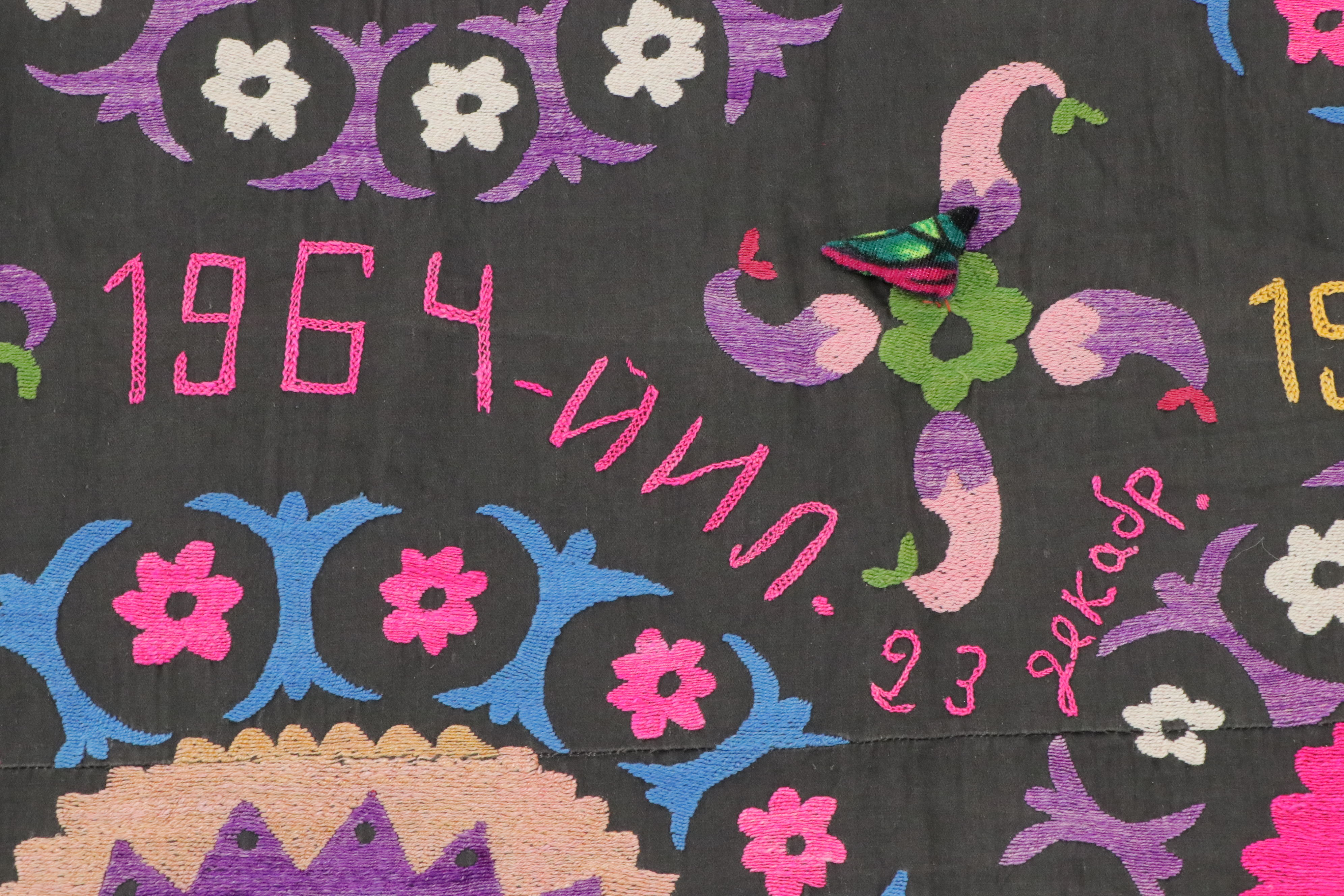Hand-Crafted Central Asian Uzbek Suzani Cloth Panel, with 1960s Dedication