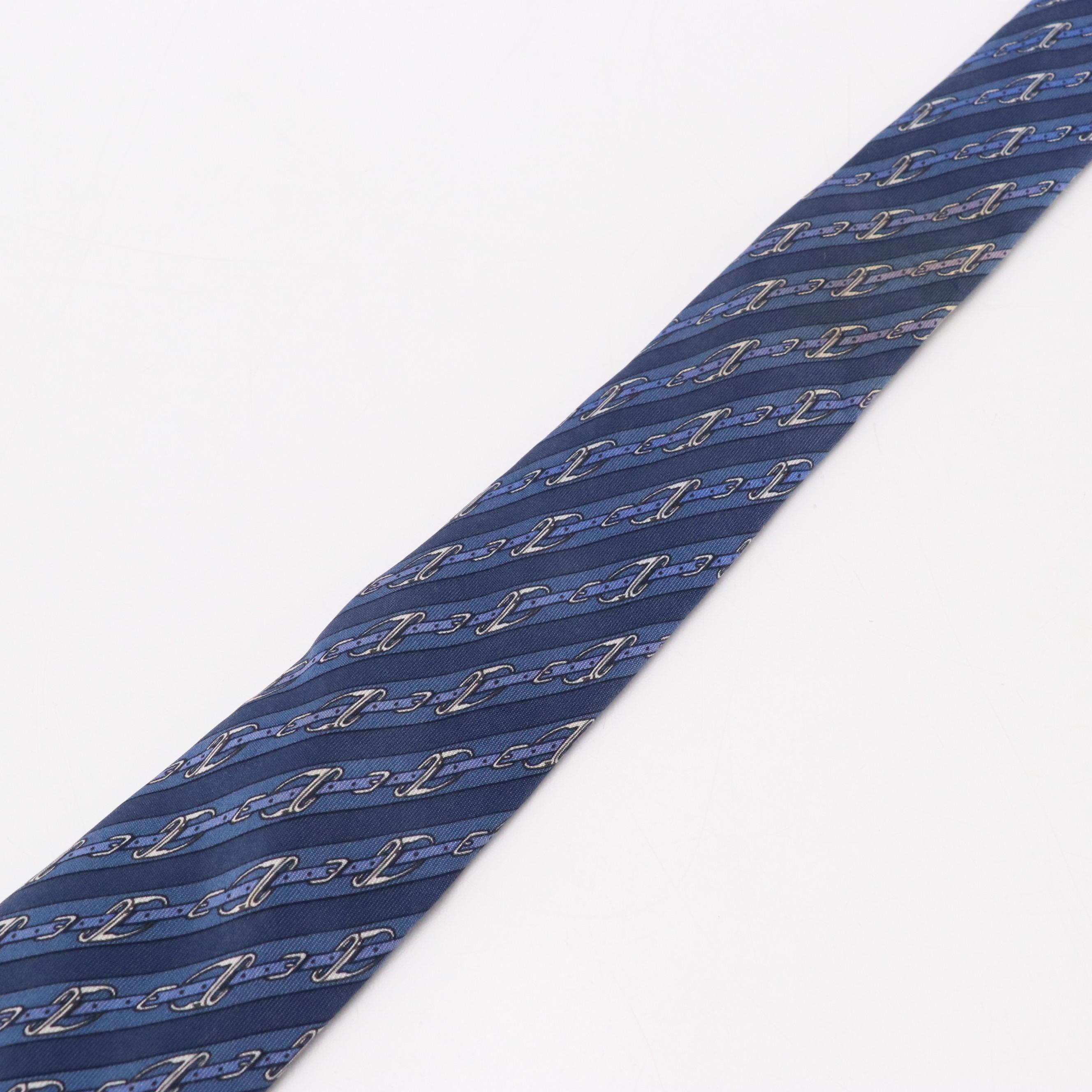 Hermès Equestrian Buckle Striped Necktie in Silk Twill
