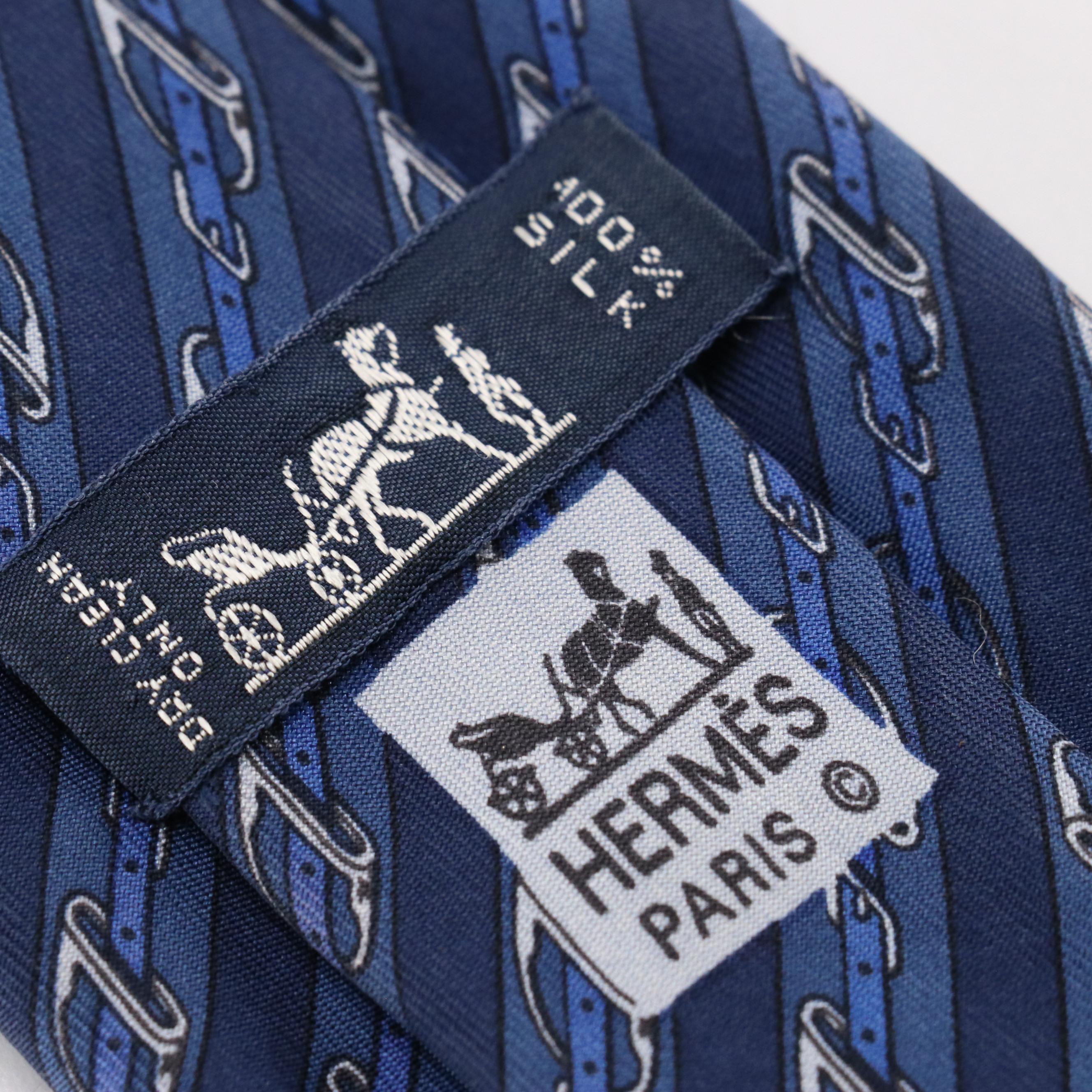 Hermès Equestrian Buckle Striped Necktie in Silk Twill