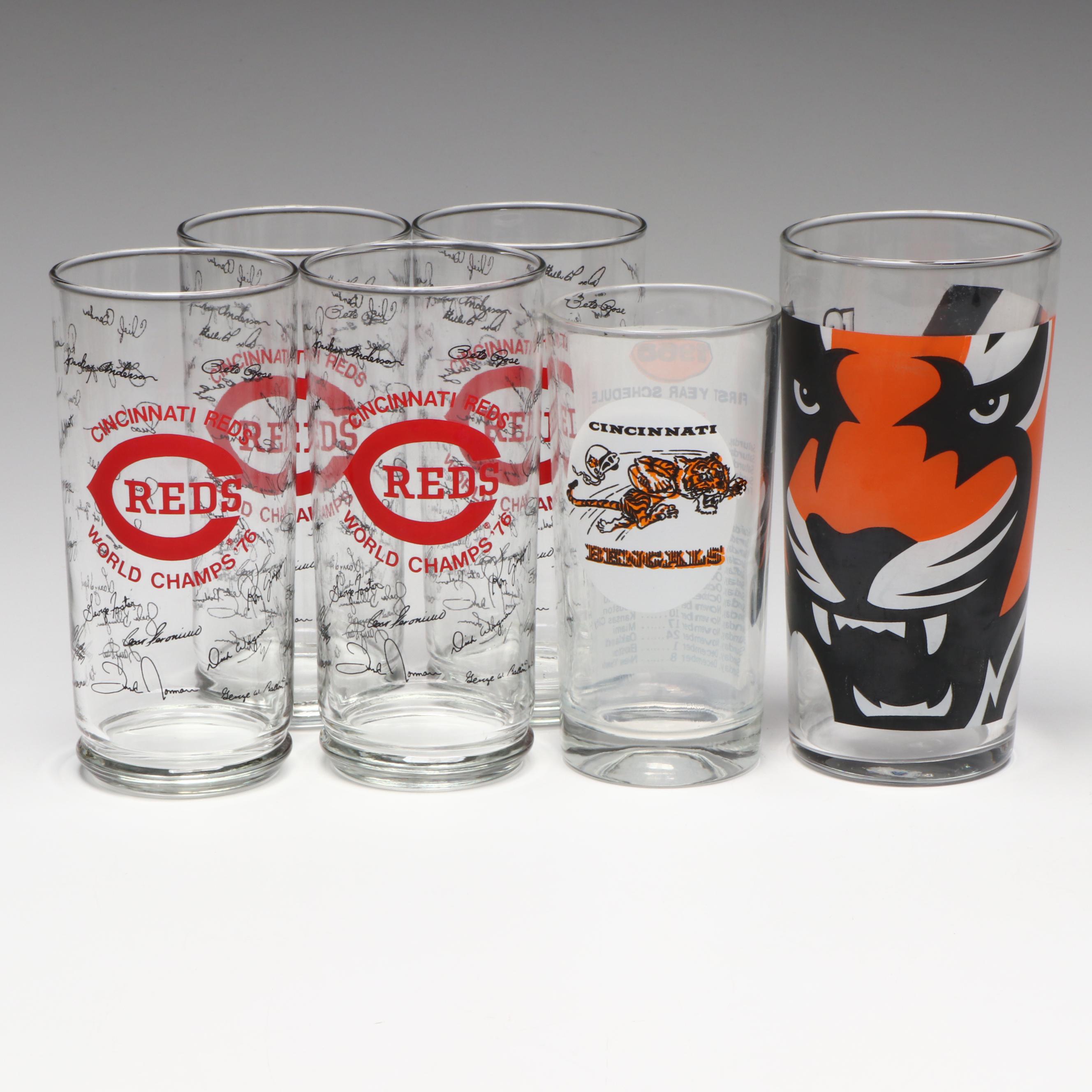 Cincinnati Bengals 1968 Schedule Glass with Reds "World Champs" 1976 Glasses