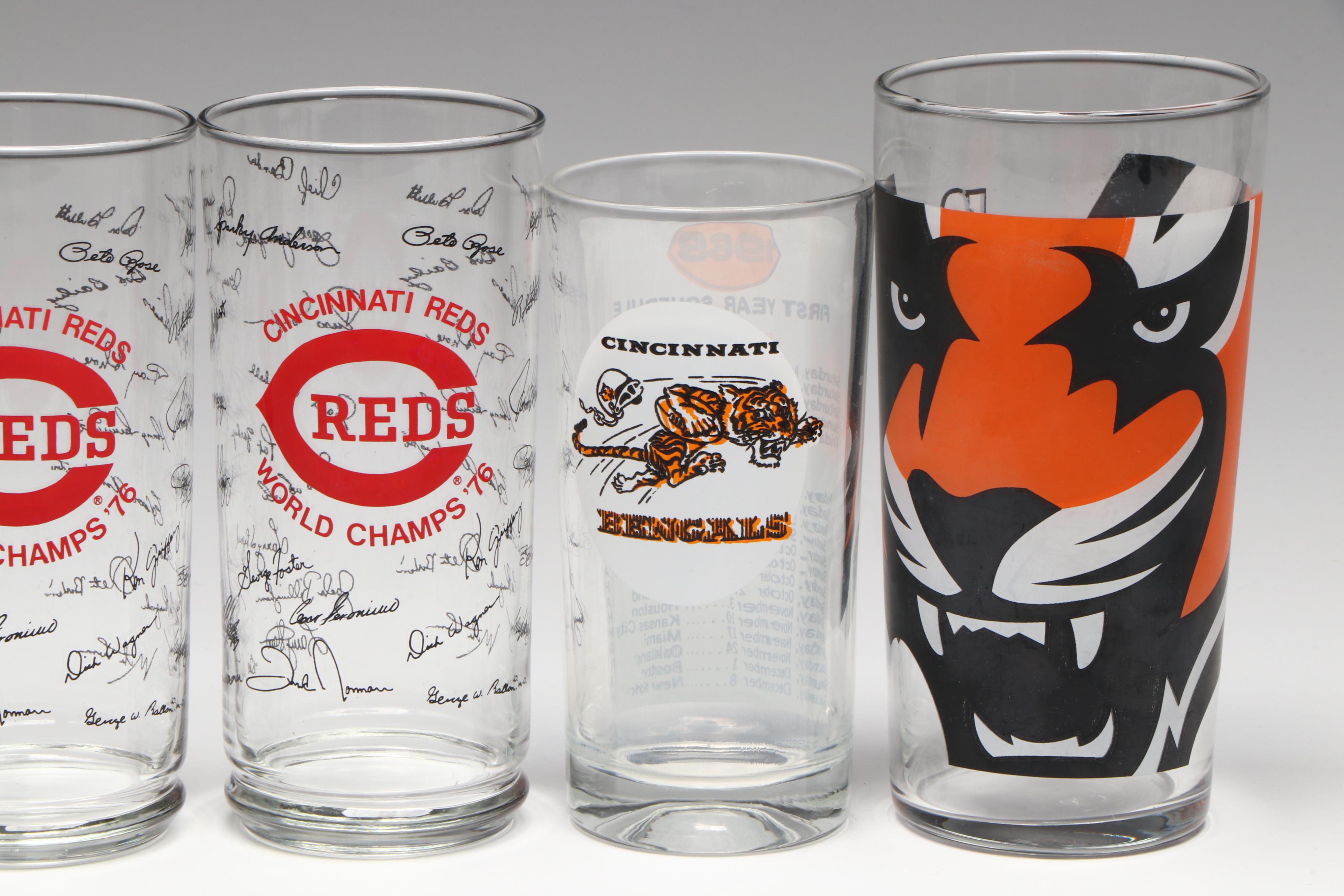 Cincinnati Bengals 1968 Schedule Glass with Reds "World Champs" 1976 Glasses