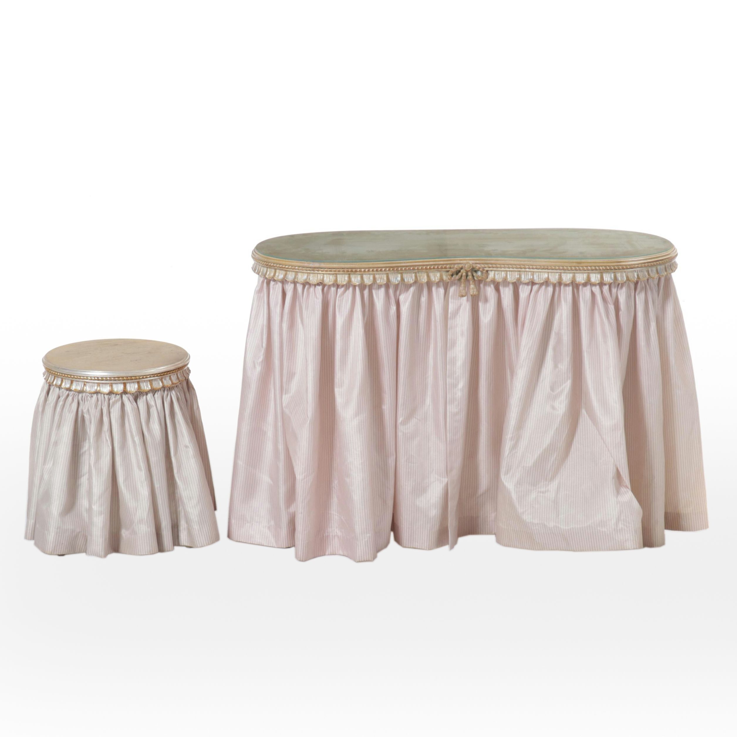 French Provincial Style Giltwood and Fabric Vanity Table and Seat