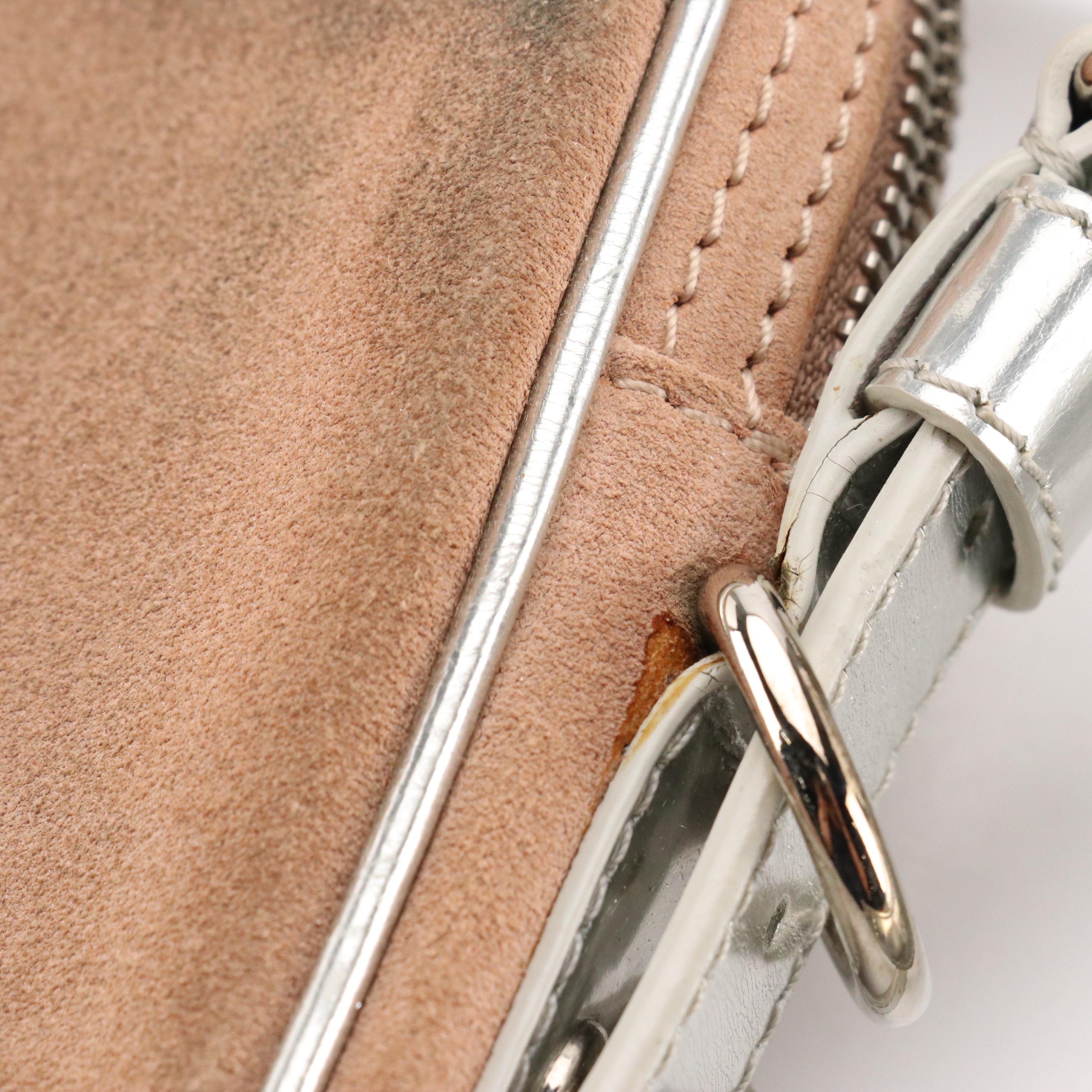 Loewe Mini Anagram Crossbody Bag in Blush Beige Suede & Silver Metallic Leather