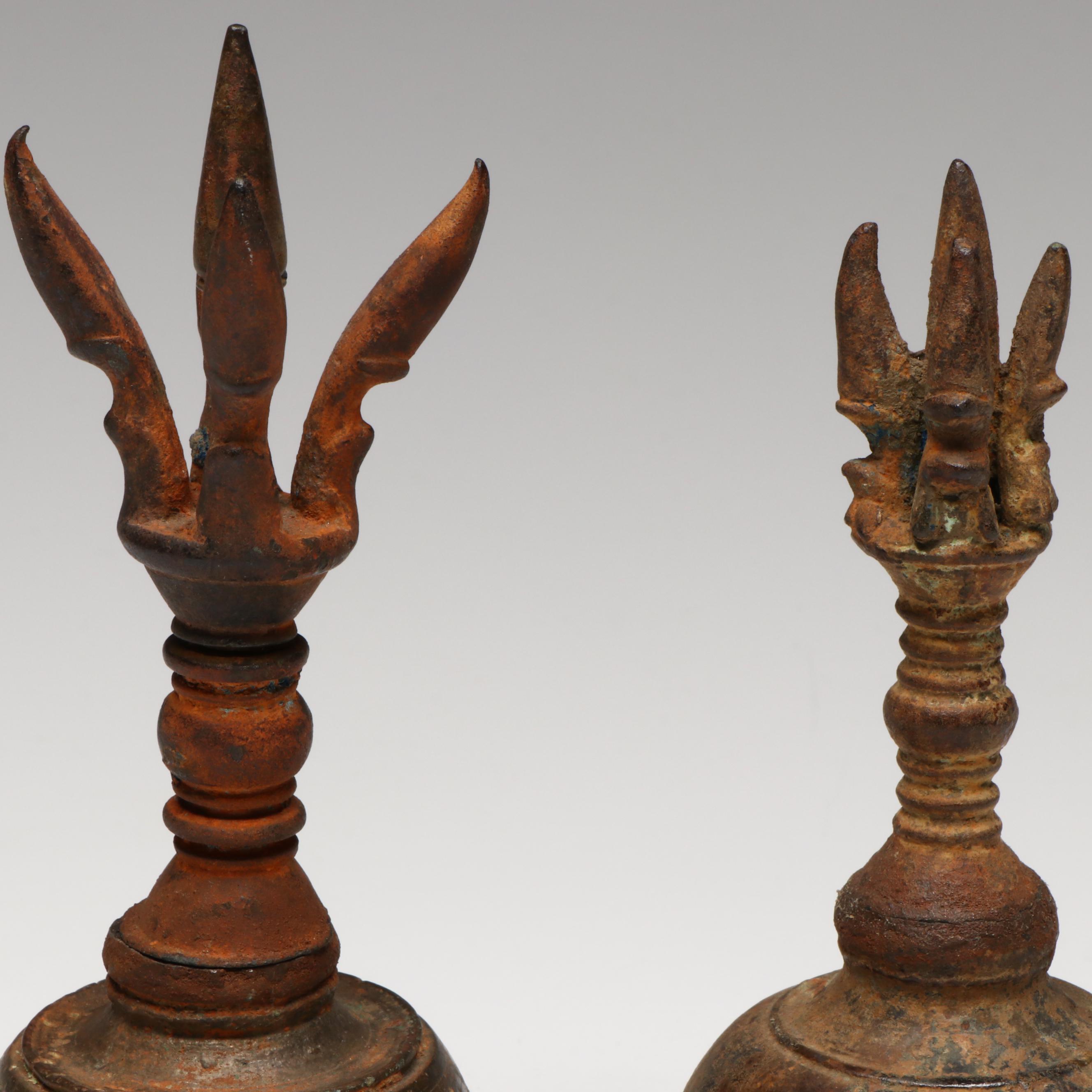 Antique SE Asian Bronze Vajraghanta Bells w/ Sculpture of Buddha's First Sermon