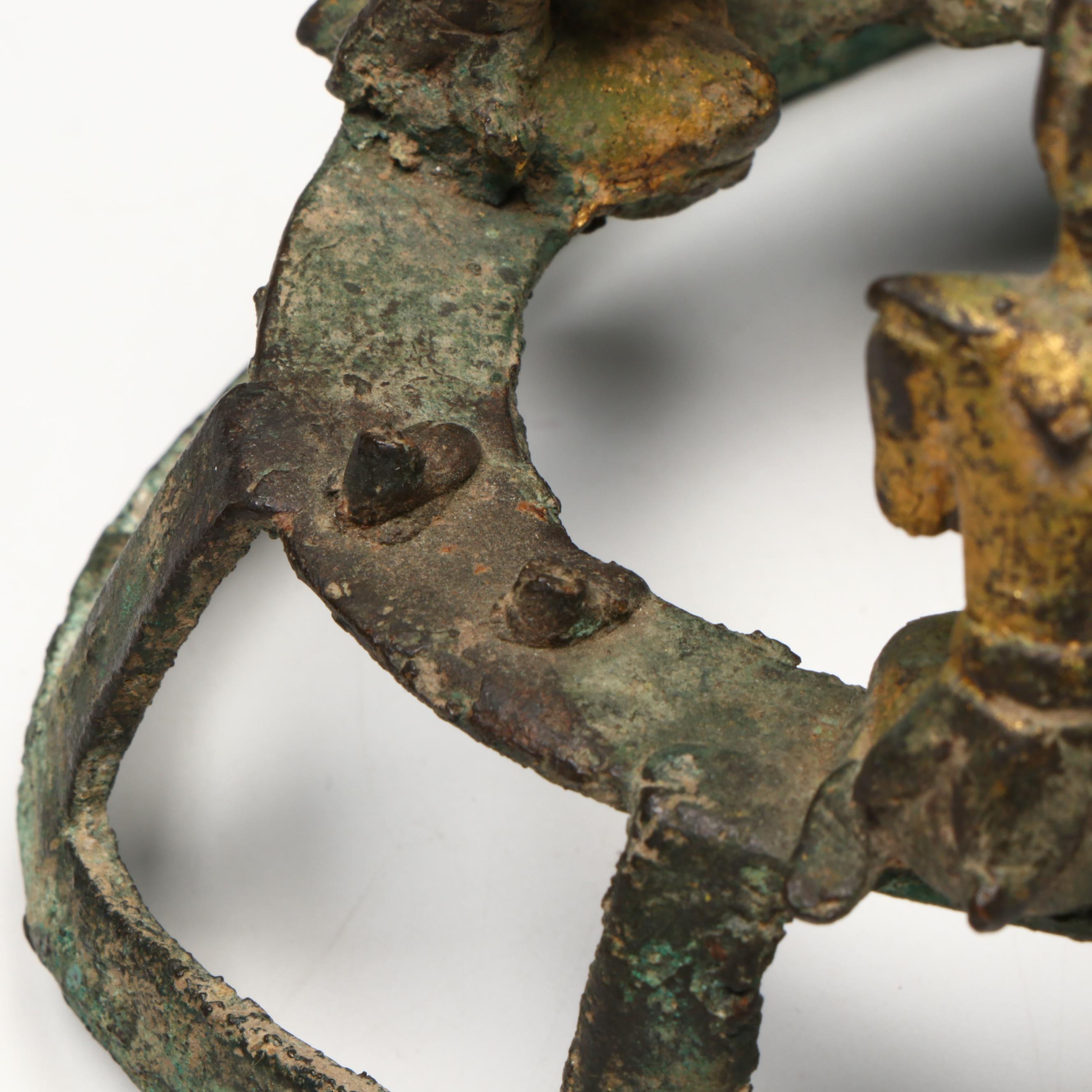 Antique SE Asian Bronze Vajraghanta Bells w/ Sculpture of Buddha's First Sermon