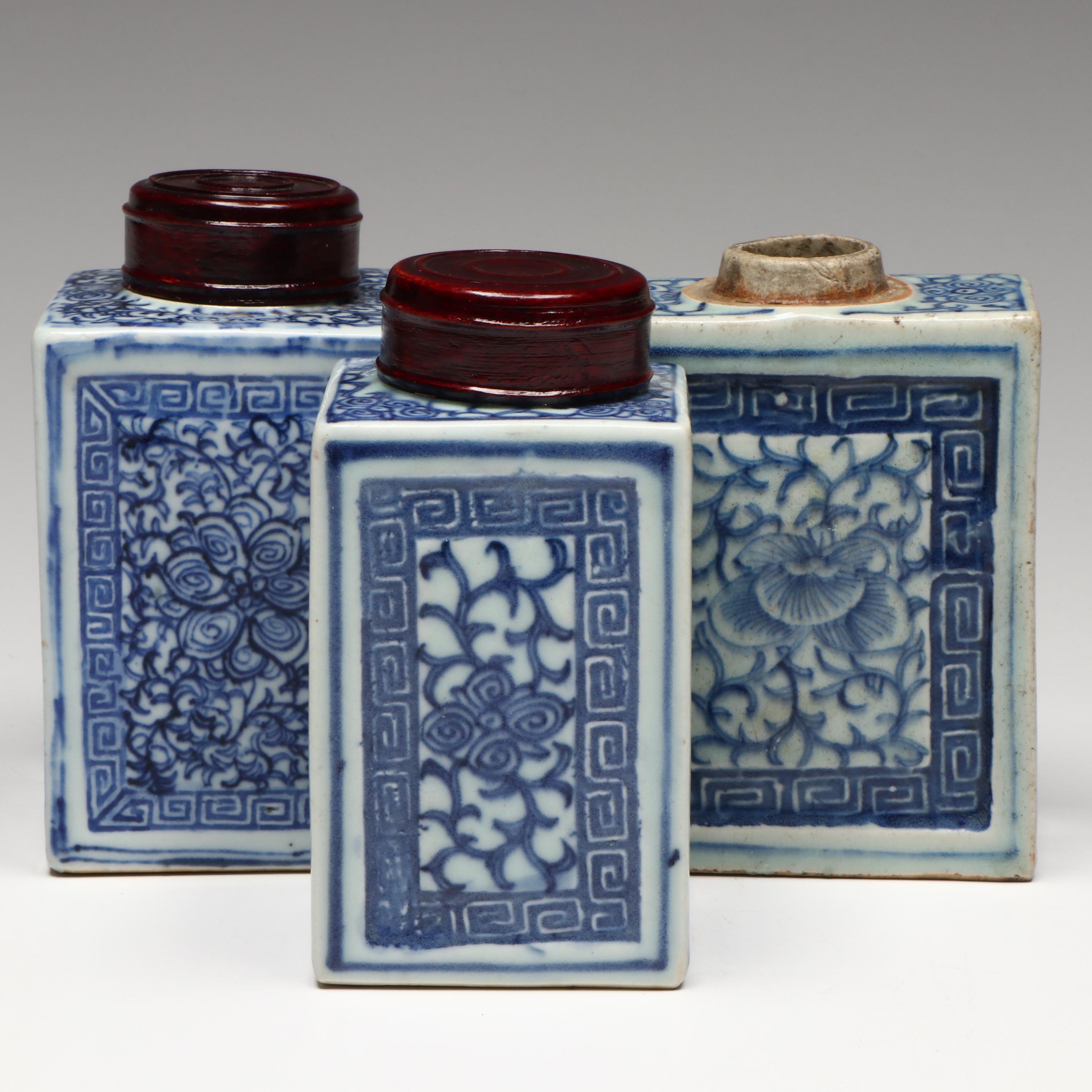 Antique Chinese Qing Dynasty Blue-on-White Porcelain Tea Caddies