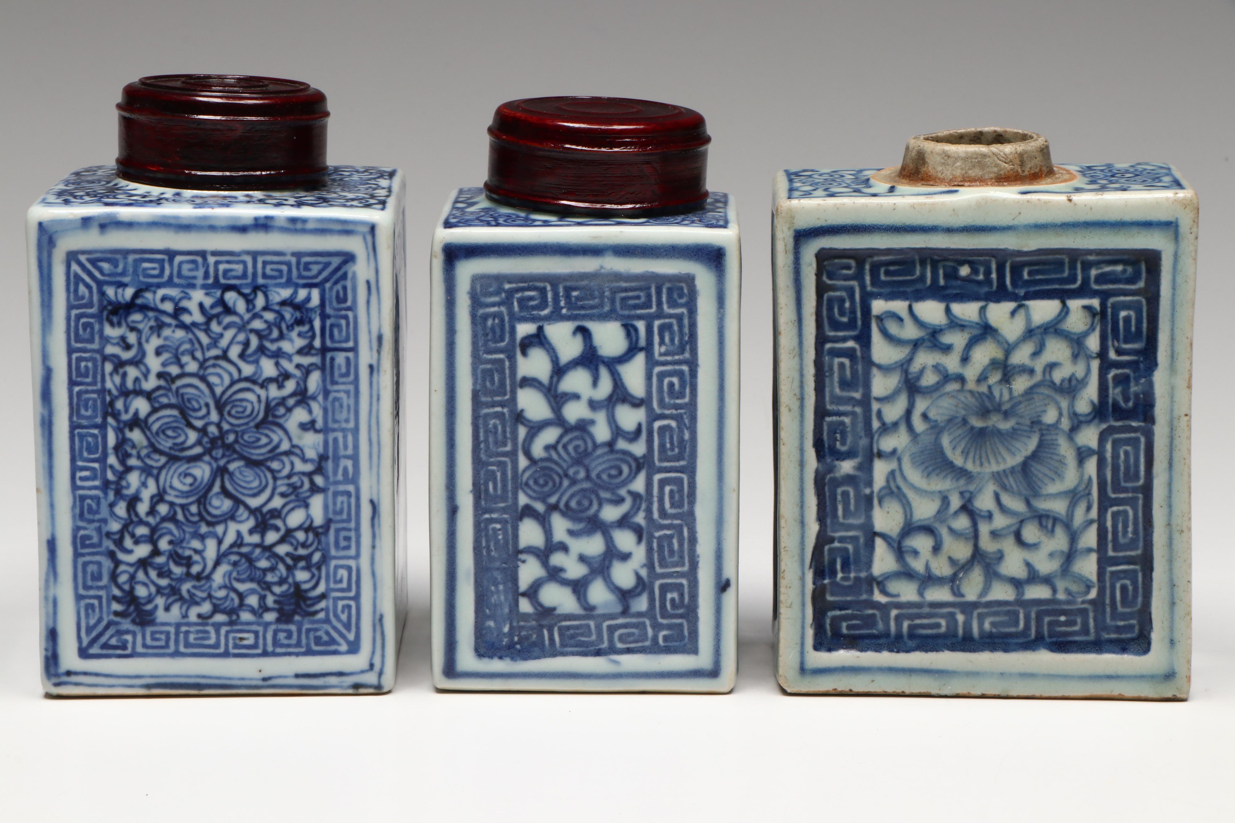 Antique Chinese Qing Dynasty Blue-on-White Porcelain Tea Caddies