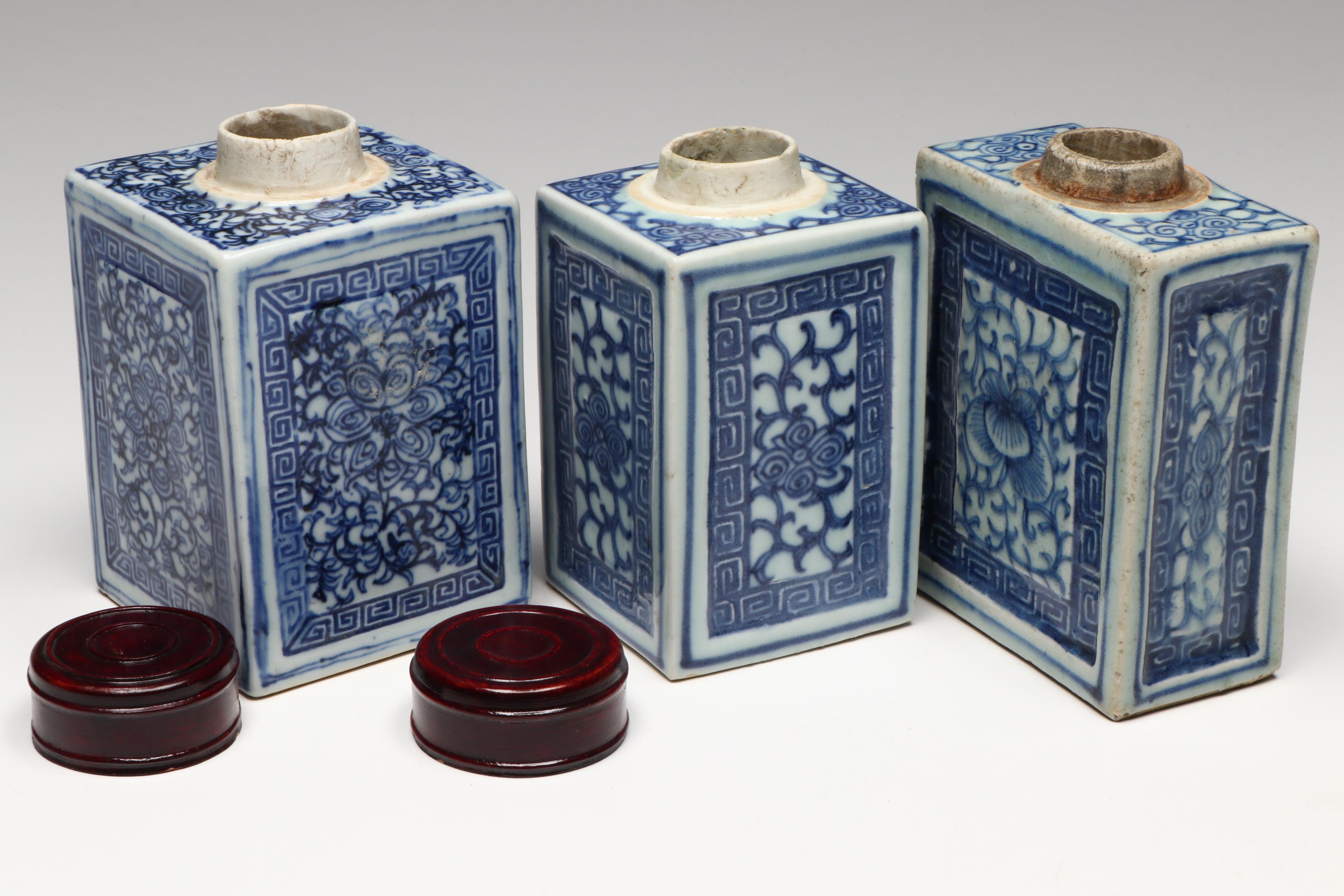 Antique Chinese Qing Dynasty Blue-on-White Porcelain Tea Caddies