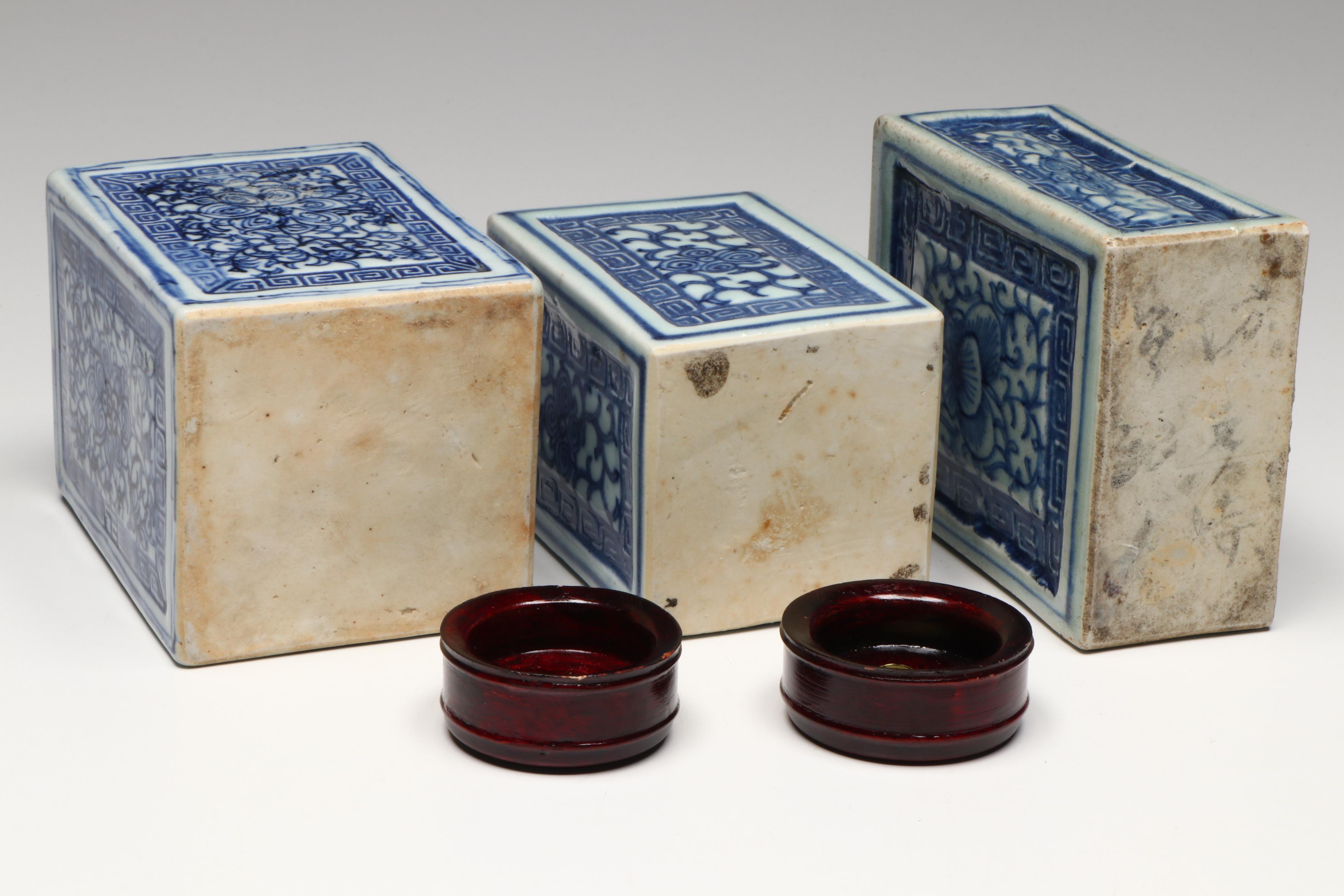 Antique Chinese Qing Dynasty Blue-on-White Porcelain Tea Caddies