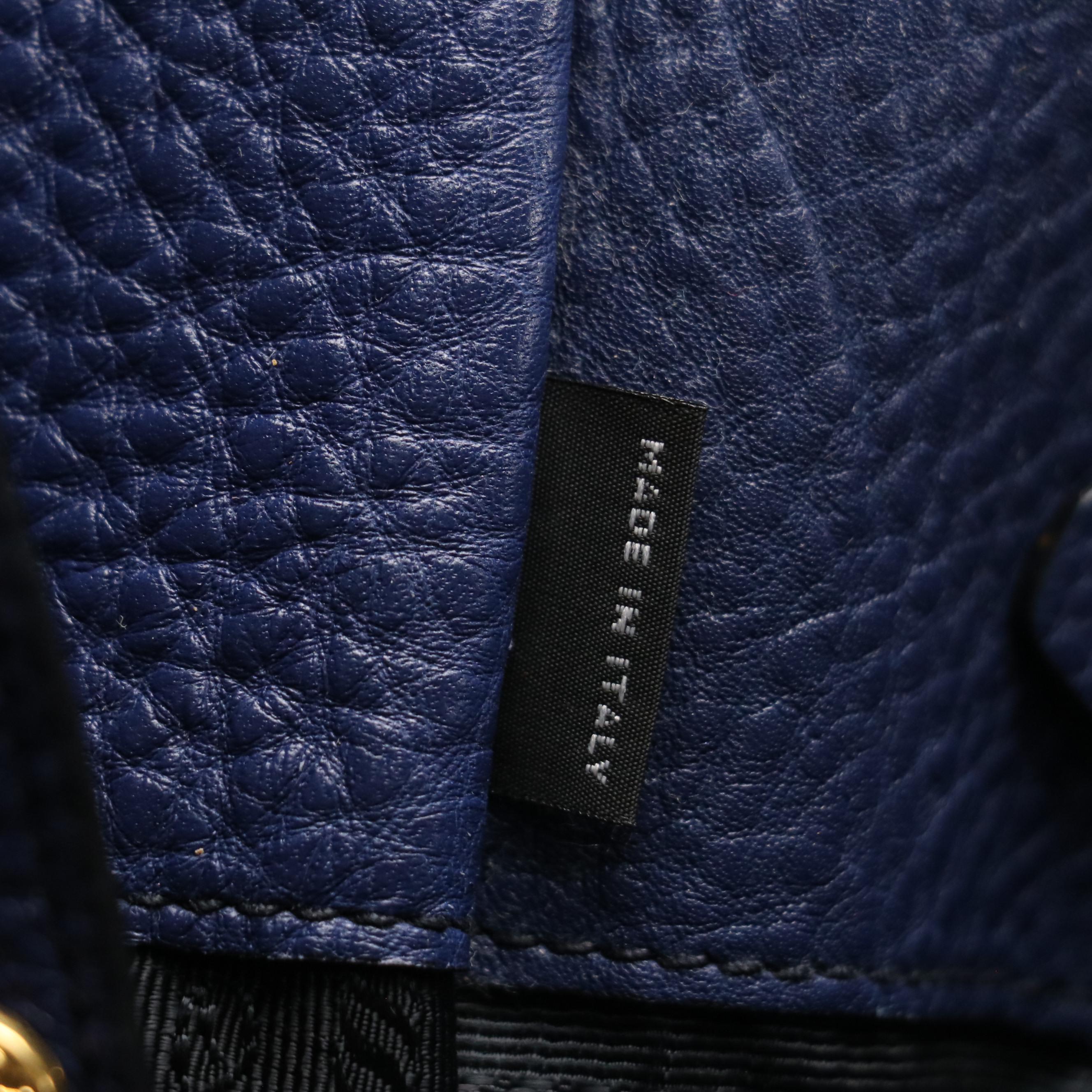 Prada Two-way Tote in Navy Blue Vitello Daino Leather