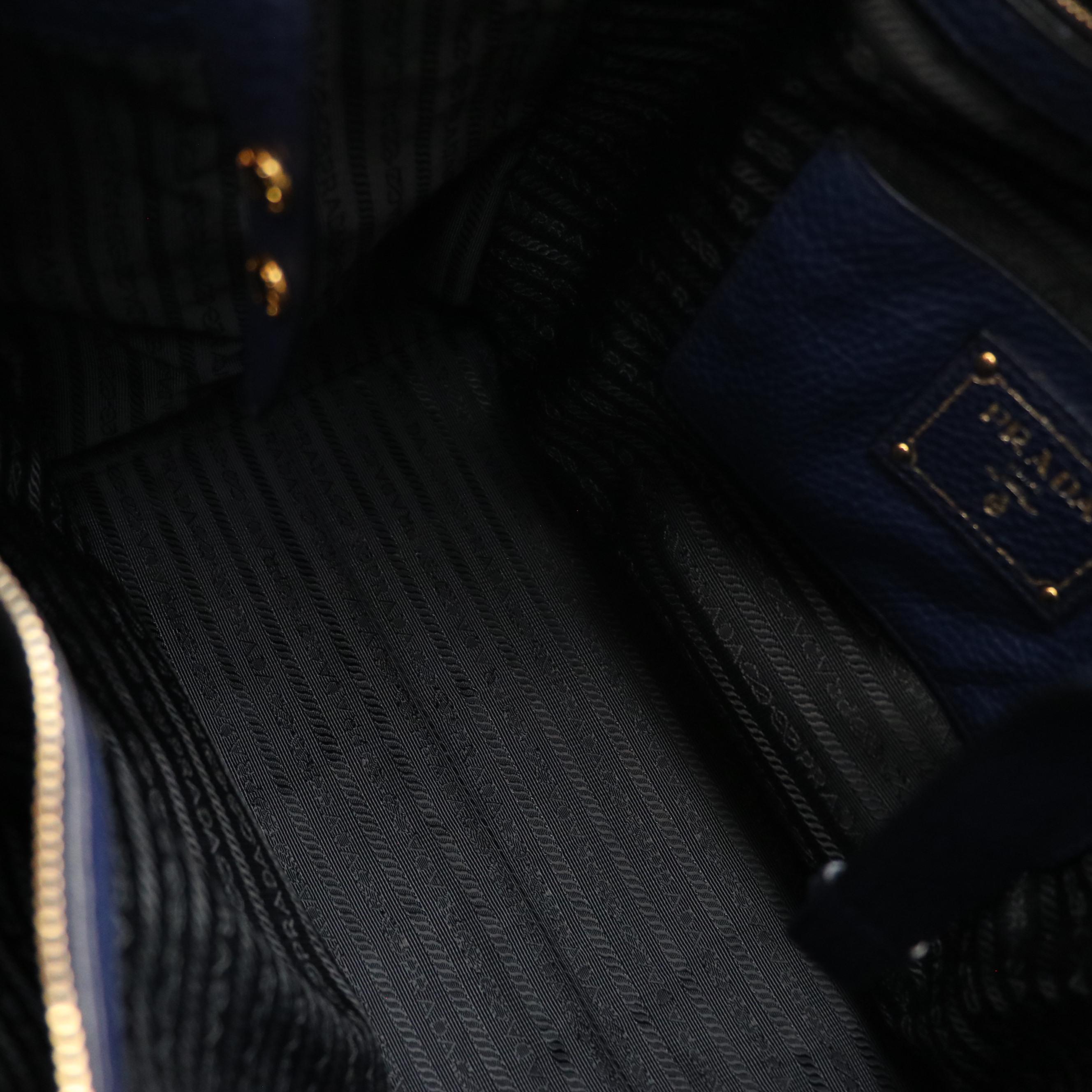 Prada Two-way Tote in Navy Blue Vitello Daino Leather