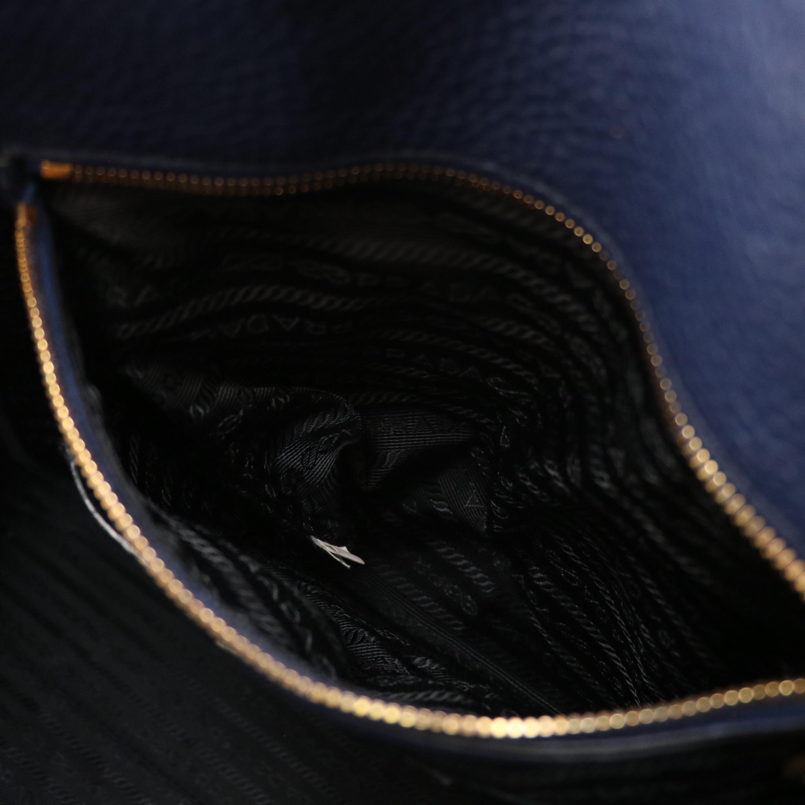 Prada Two-way Tote in Navy Blue Vitello Daino Leather