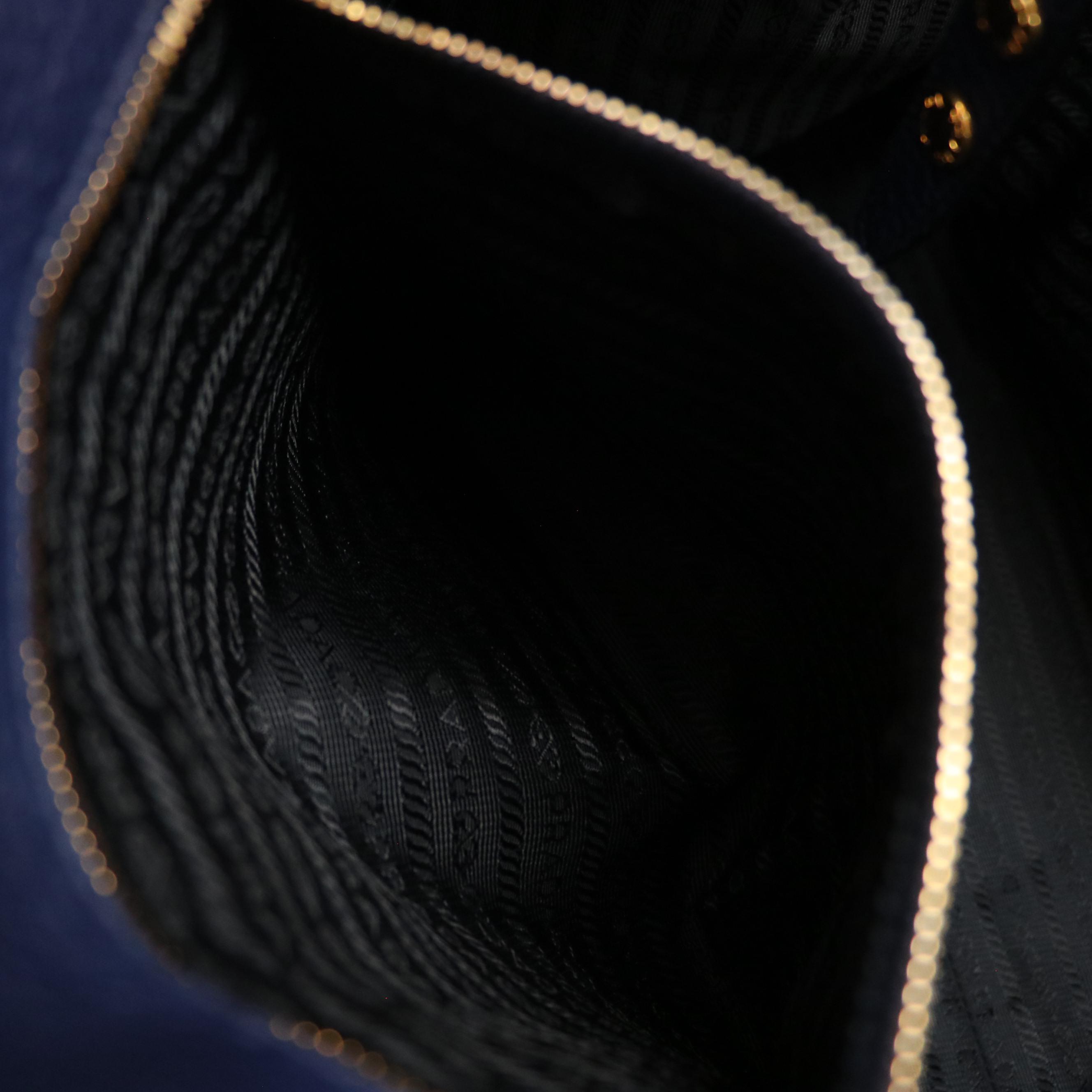 Prada Two-way Tote in Navy Blue Vitello Daino Leather