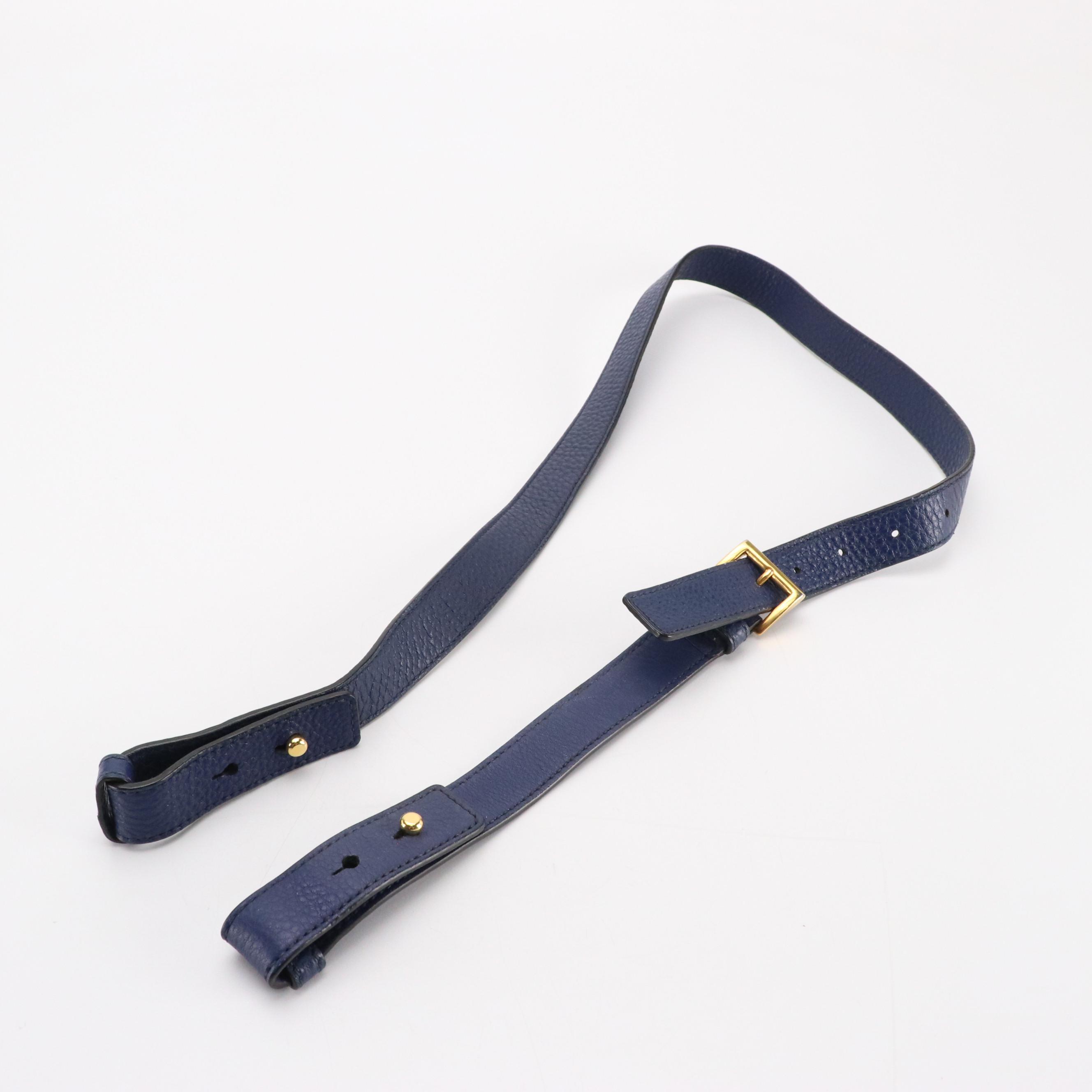 Prada Two-way Tote in Navy Blue Vitello Daino Leather