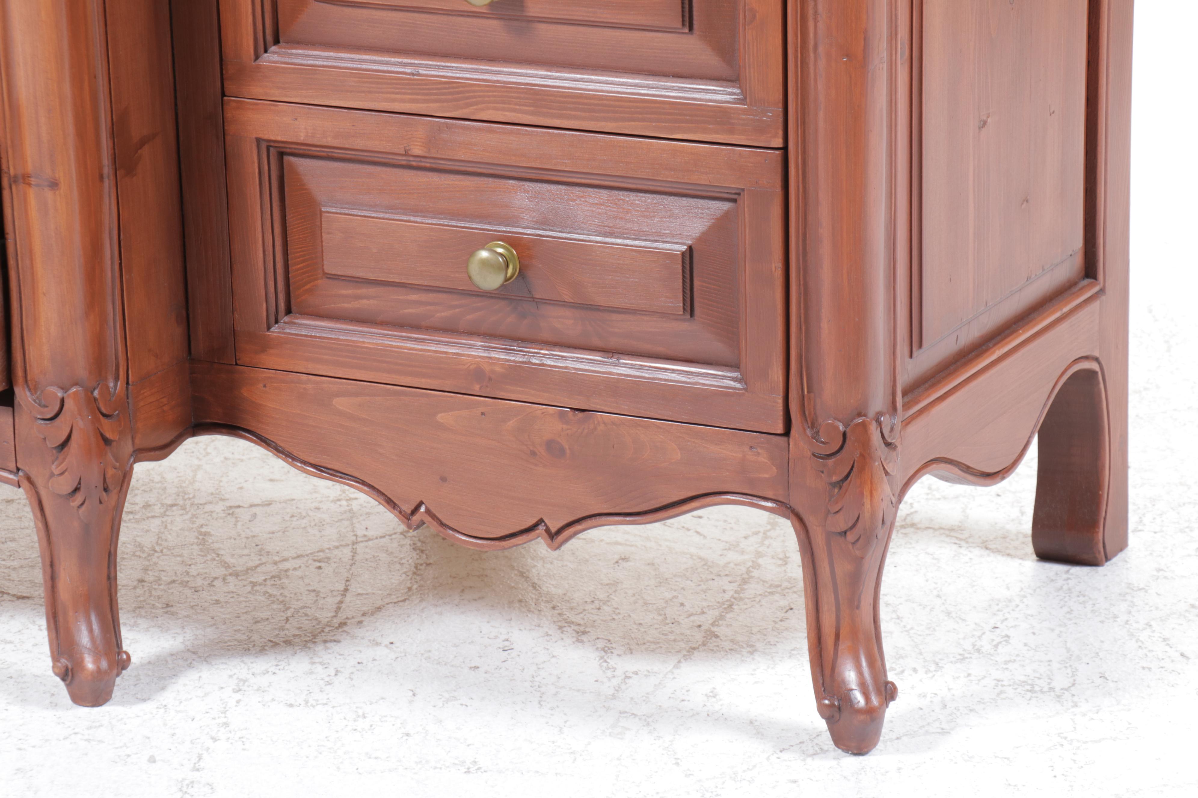 French Provincial Style Pine Breakfront Cabinet