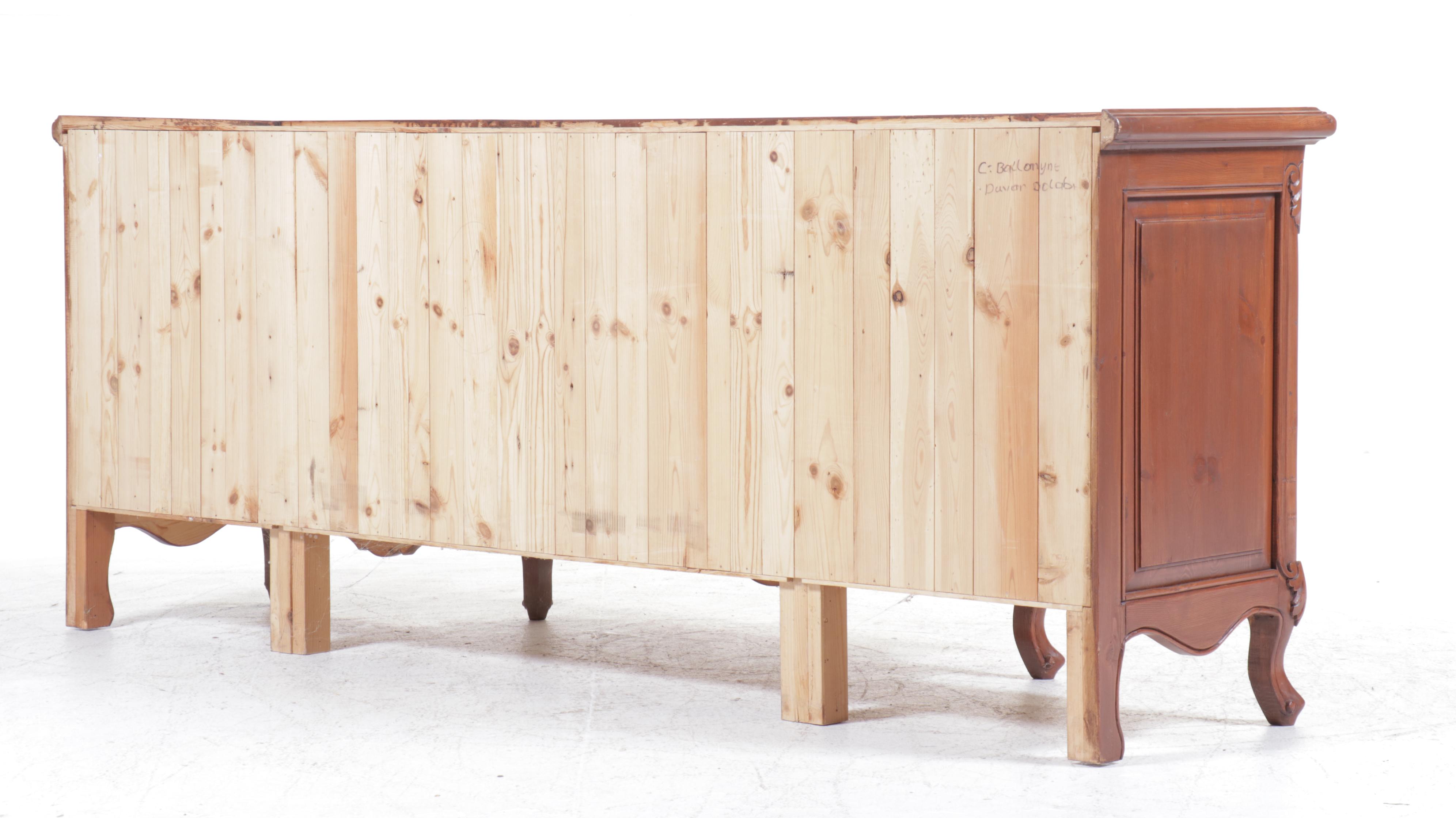 French Provincial Style Pine Breakfront Cabinet