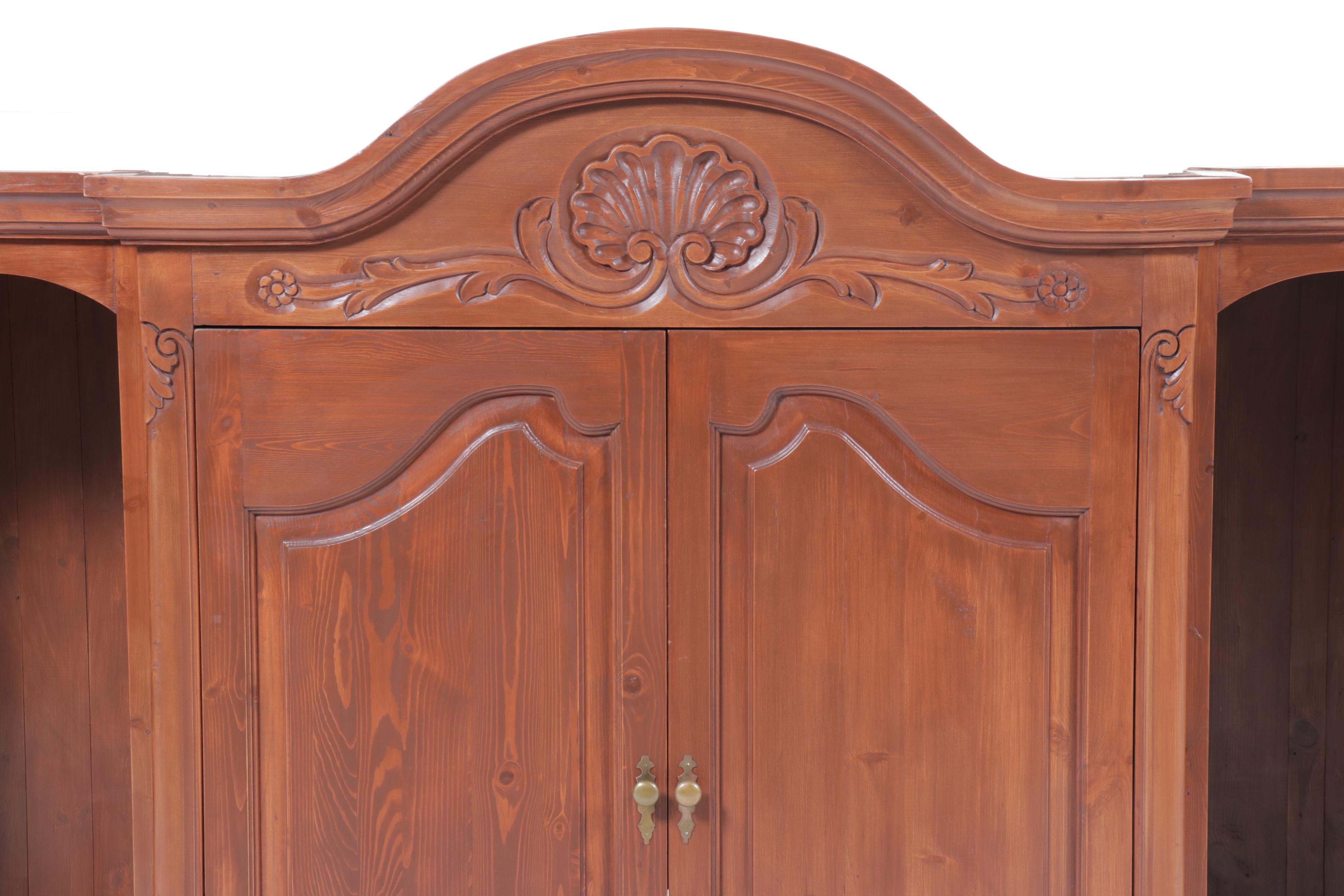 French Provincial Style Pine Breakfront Cabinet