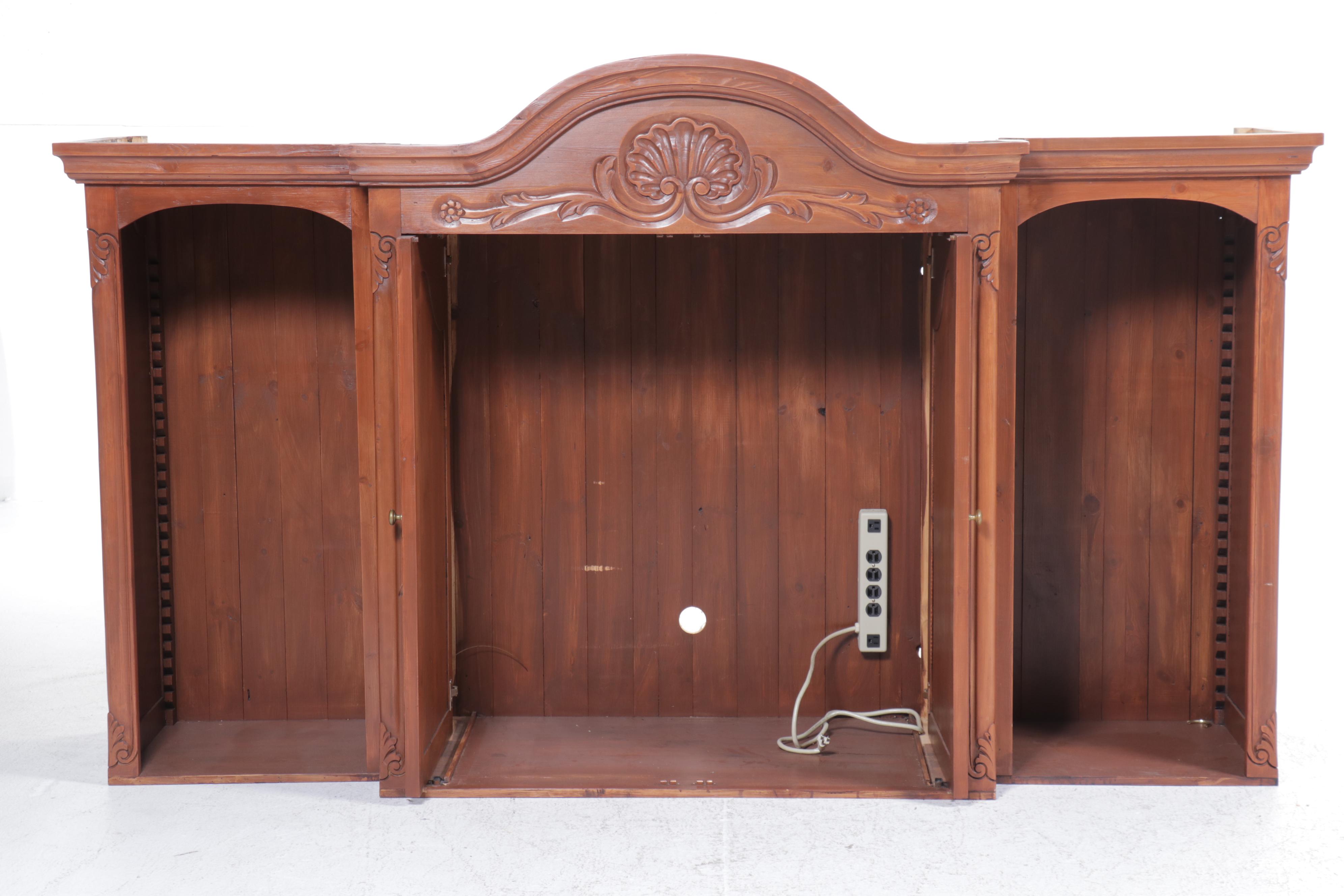 French Provincial Style Pine Breakfront Cabinet