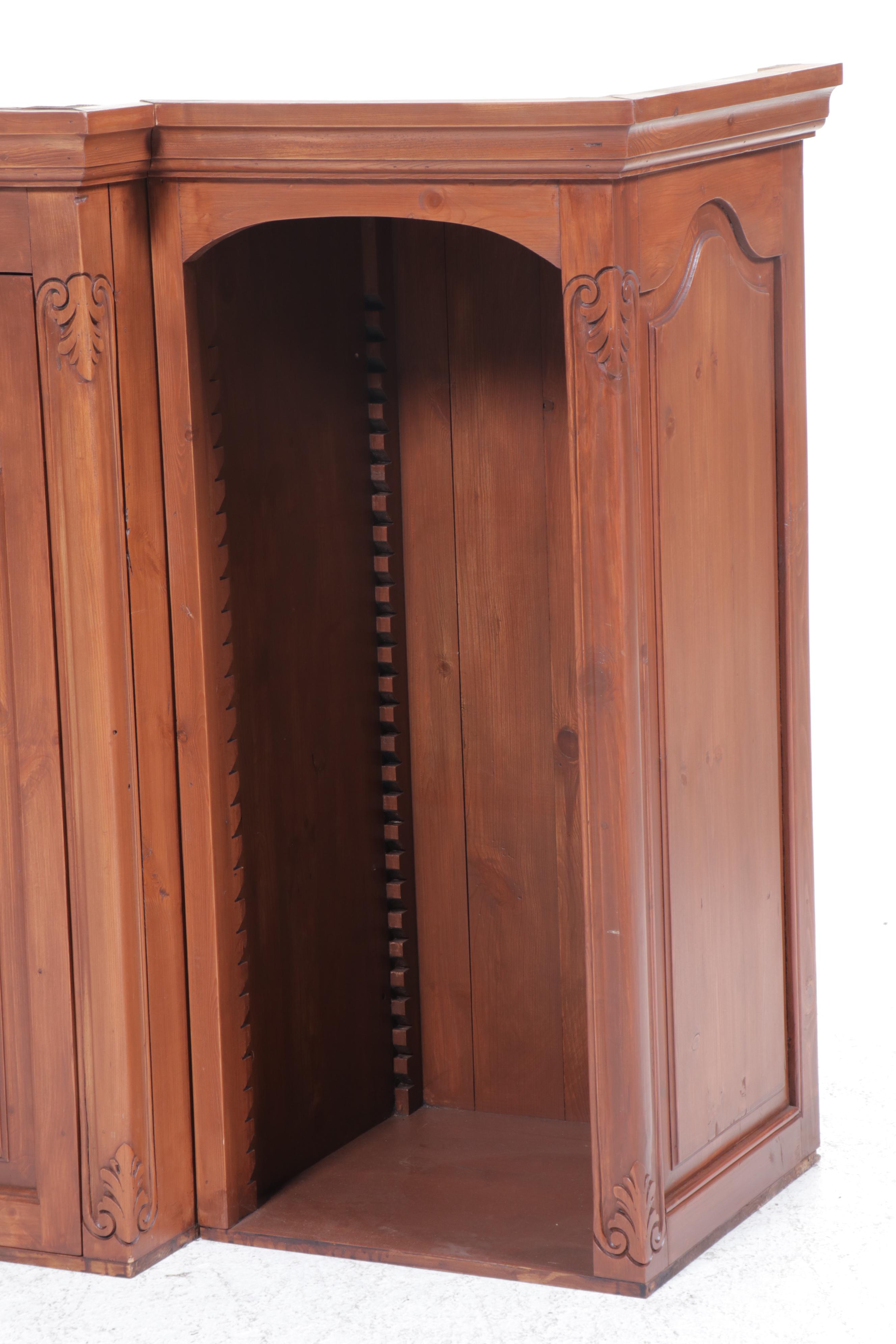 French Provincial Style Pine Breakfront Cabinet