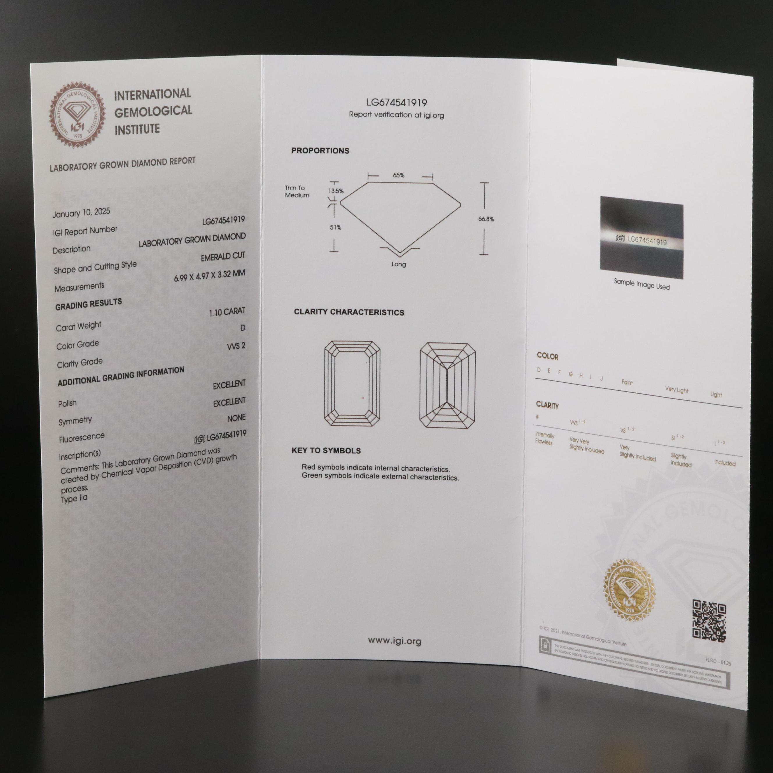 Loose 1.10 CT Lab Grown Diamond with IGI Report
