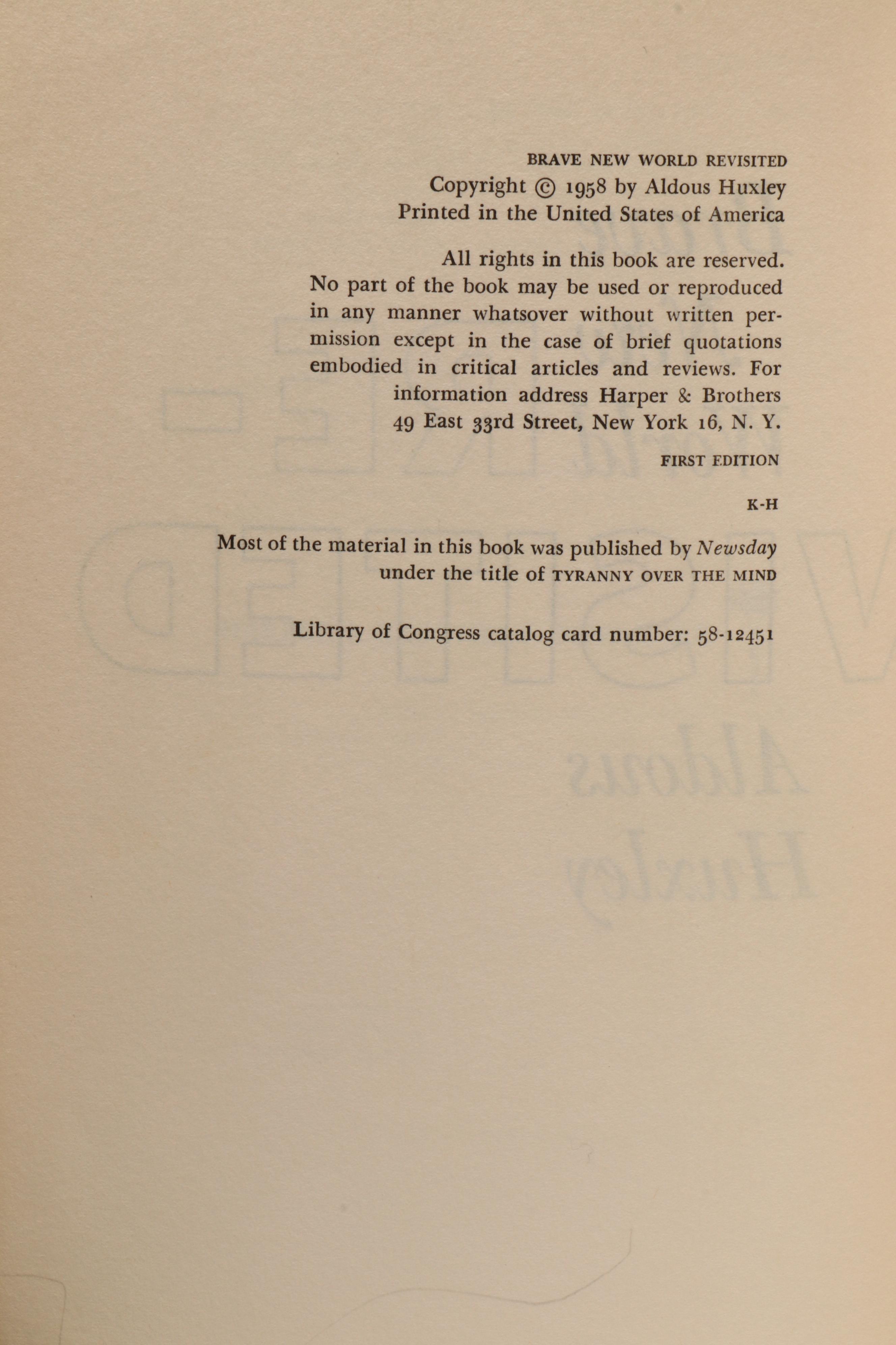 First Edition "Brave New World Revisited" and More by Aldous Huxley