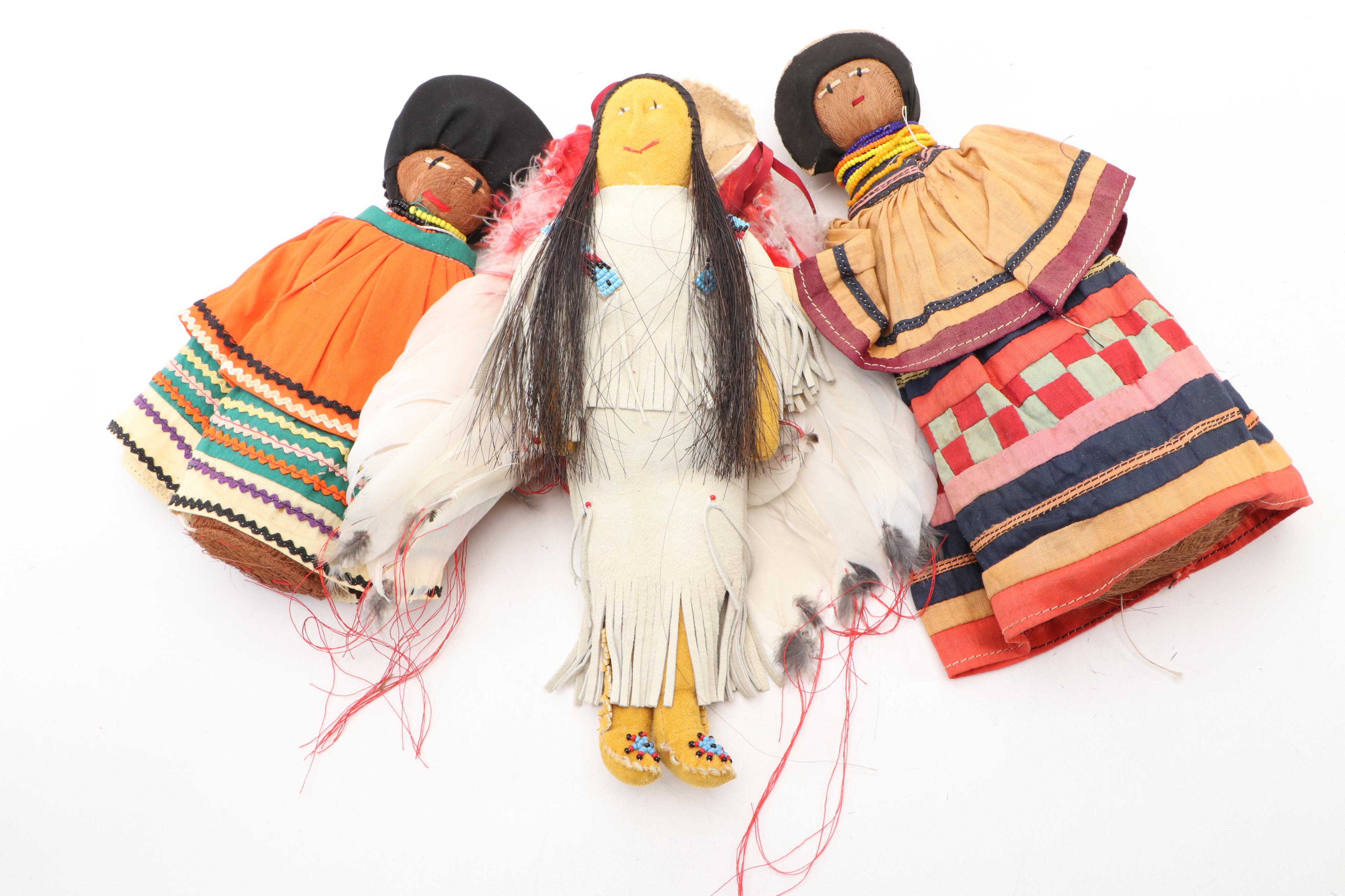 Loretta Bettelyoun Artist Made Sioux Doll with Other Folk Art Dolls