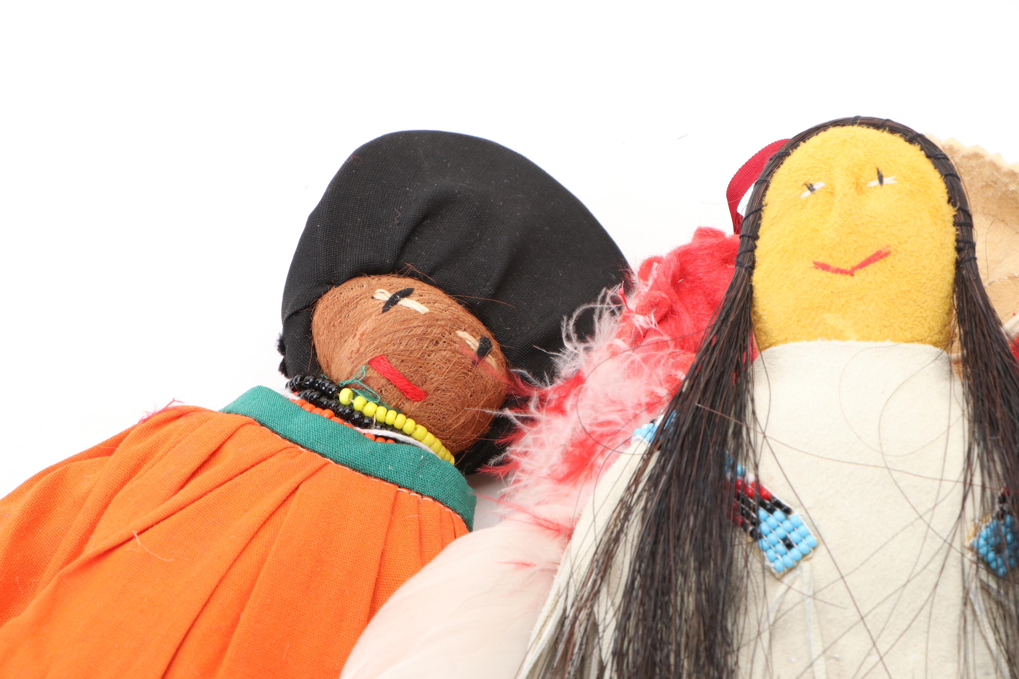 Loretta Bettelyoun Artist Made Sioux Doll with Other Folk Art Dolls
