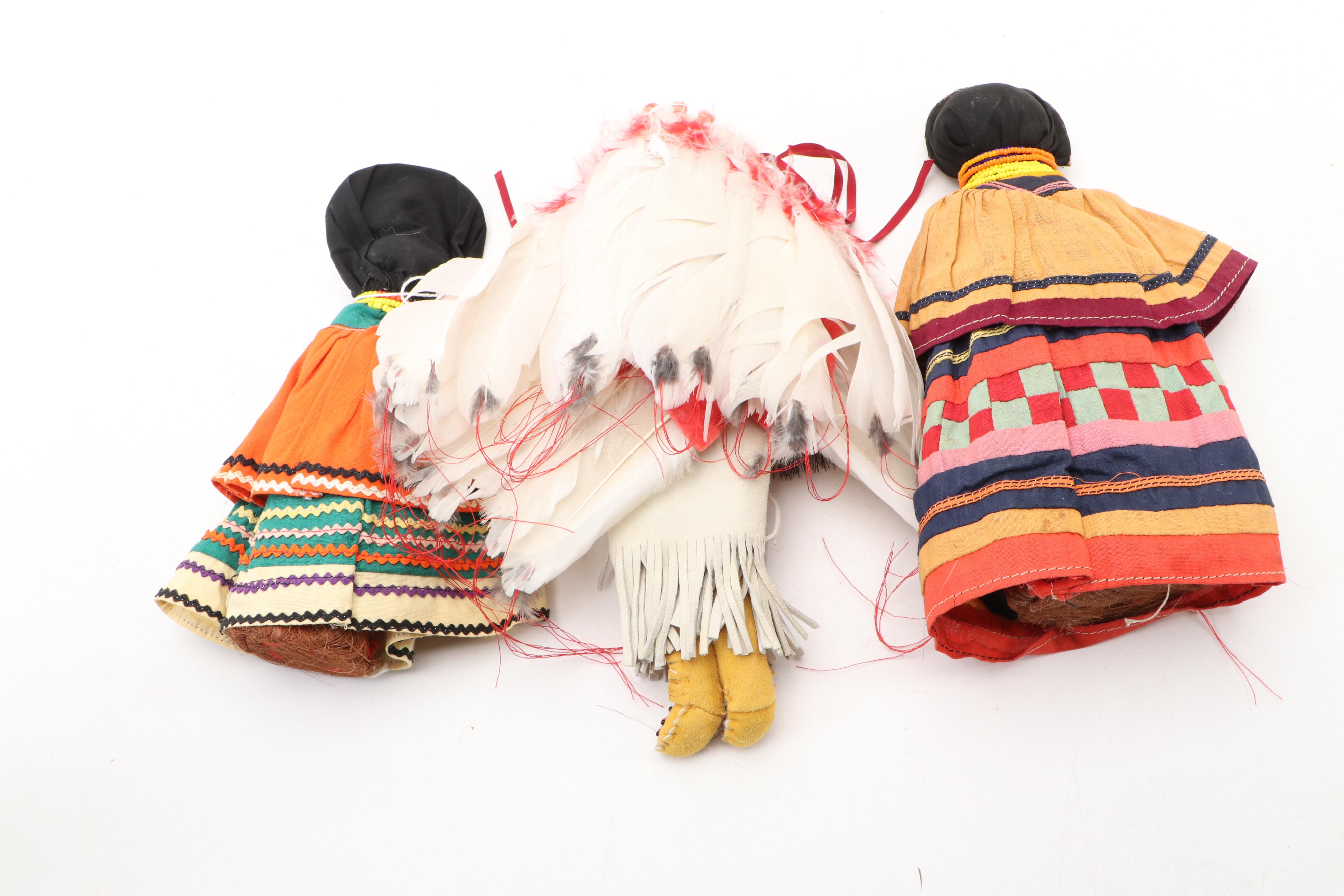 Loretta Bettelyoun Artist Made Sioux Doll with Other Folk Art Dolls