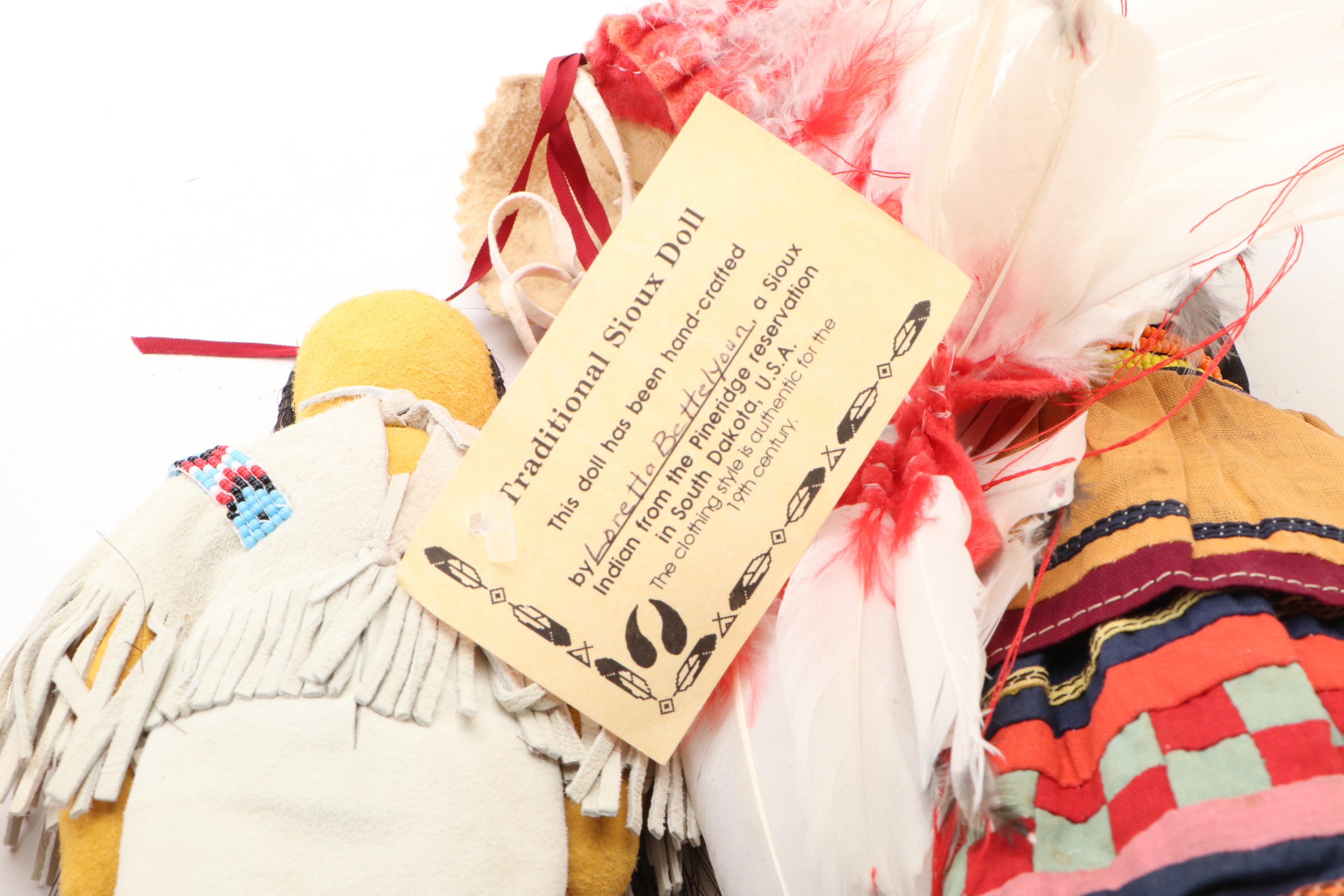Loretta Bettelyoun Artist Made Sioux Doll with Other Folk Art Dolls