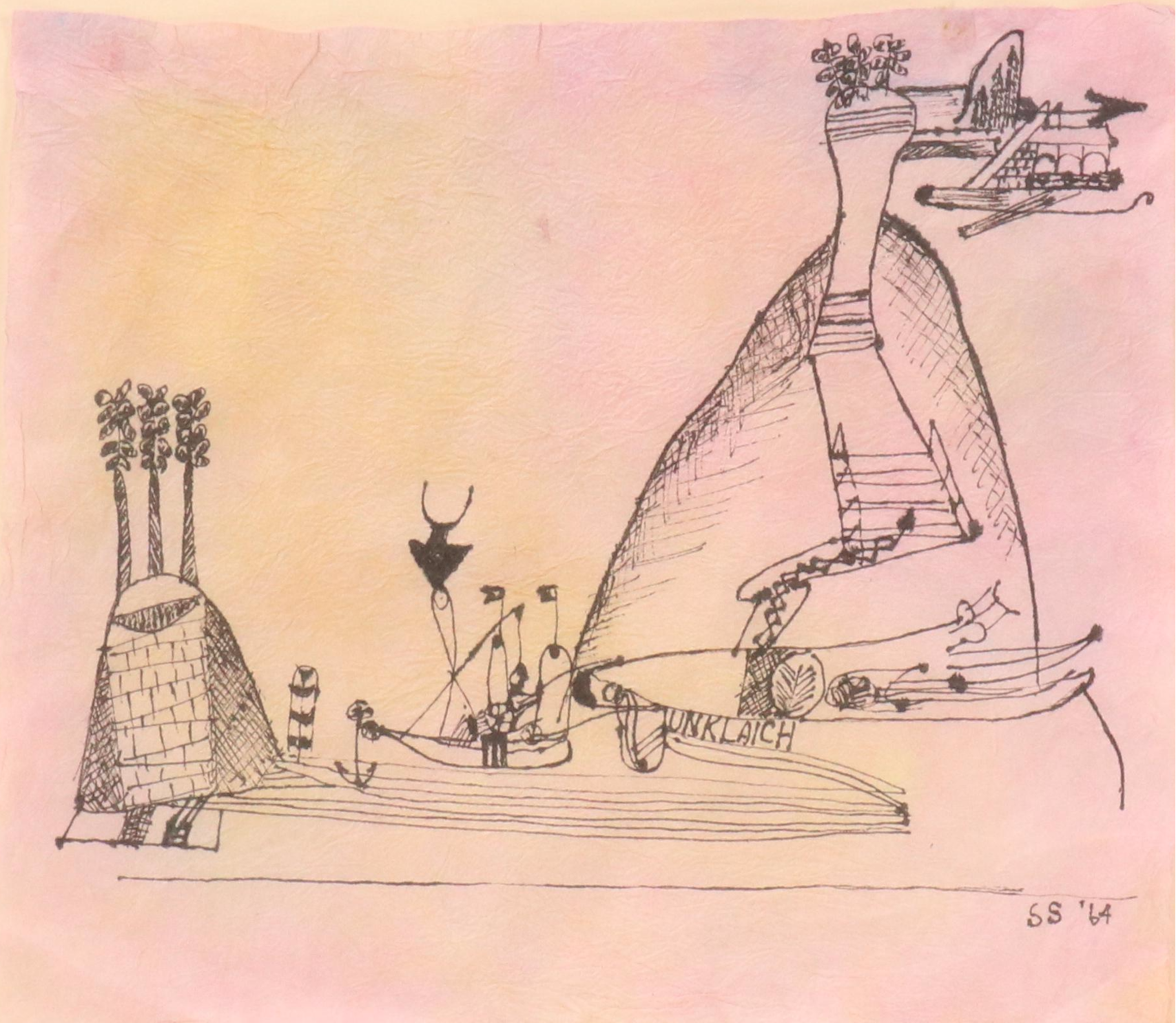Surrealist Ink Drawing After Paul Klee, `964