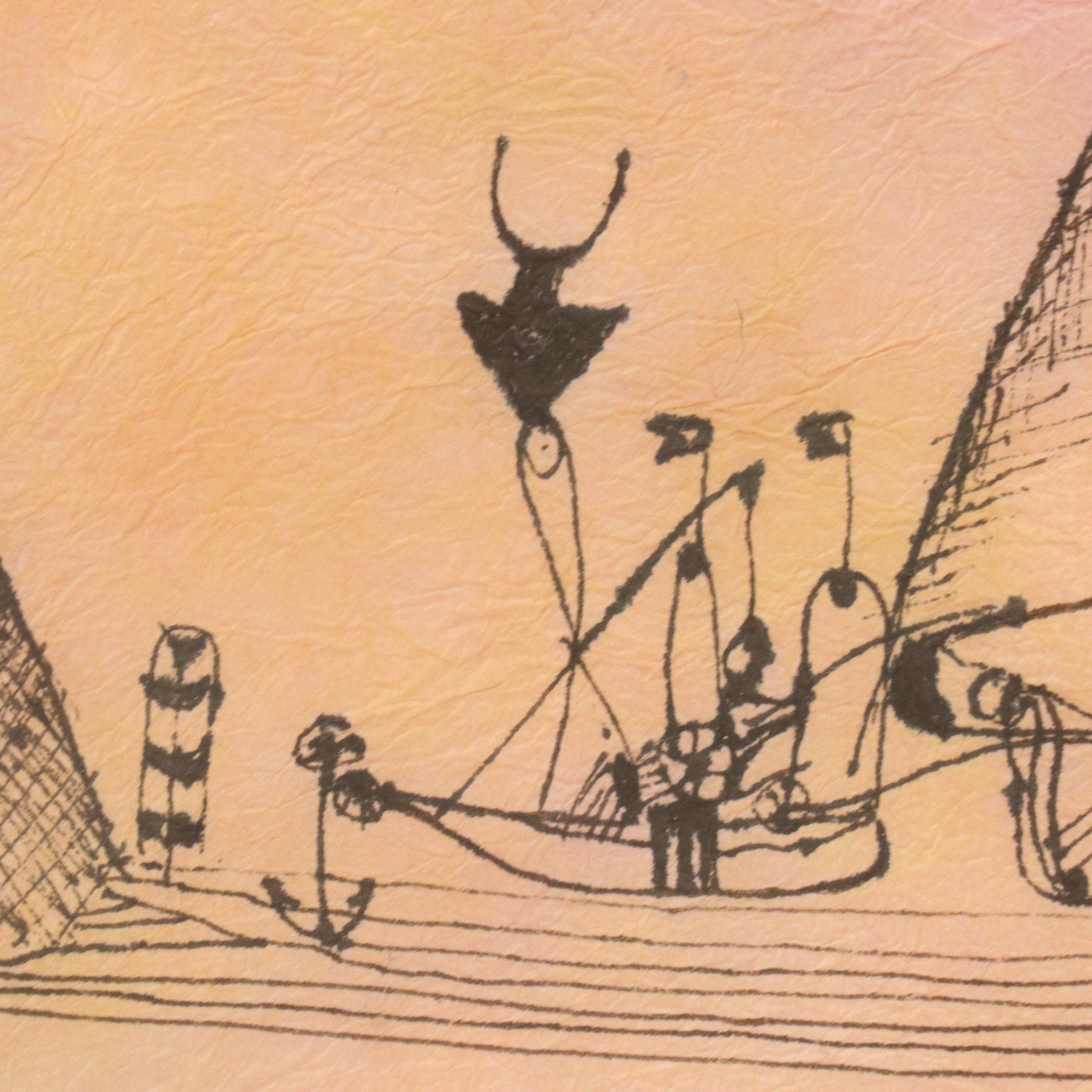 Surrealist Ink Drawing After Paul Klee, `964