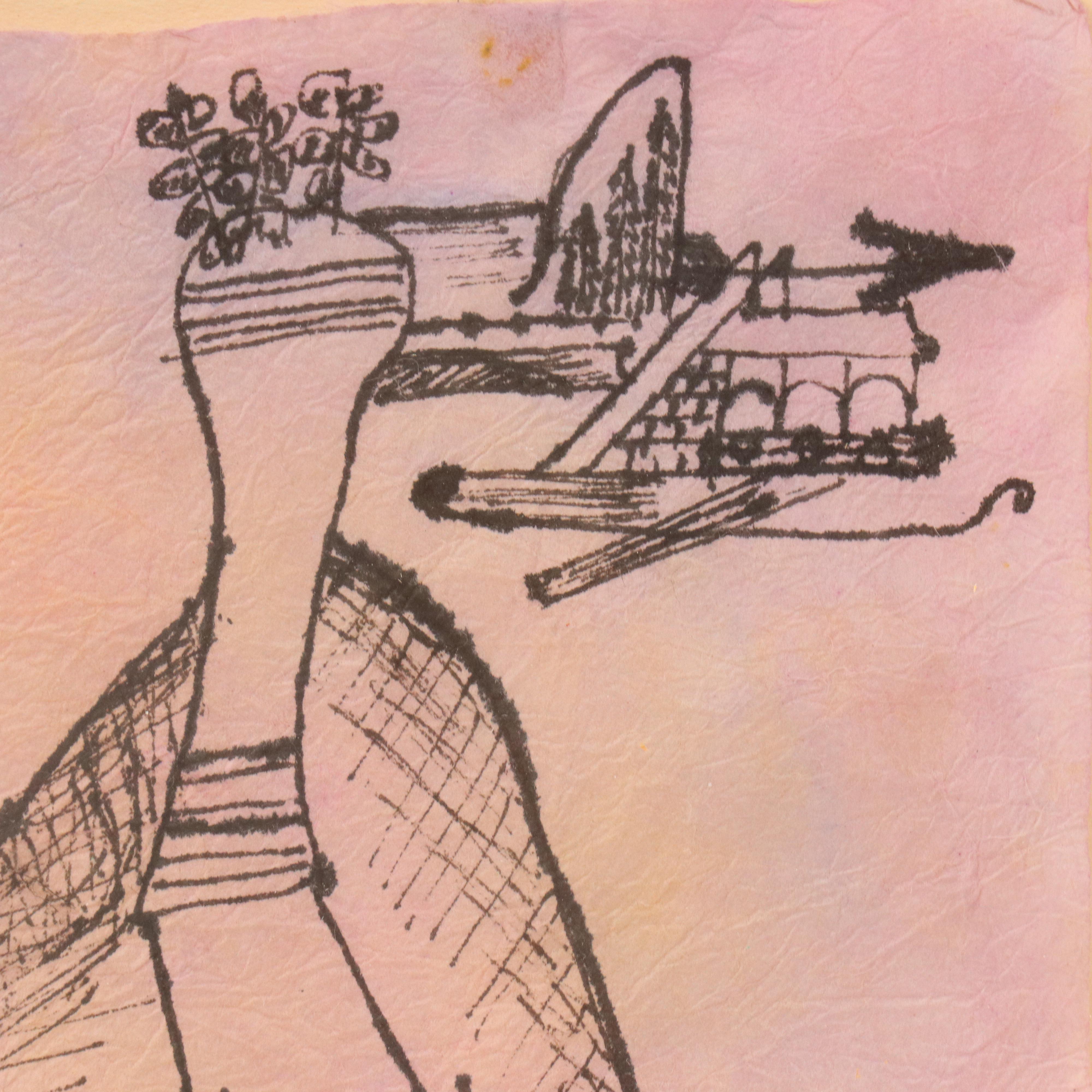 Surrealist Ink Drawing After Paul Klee, `964