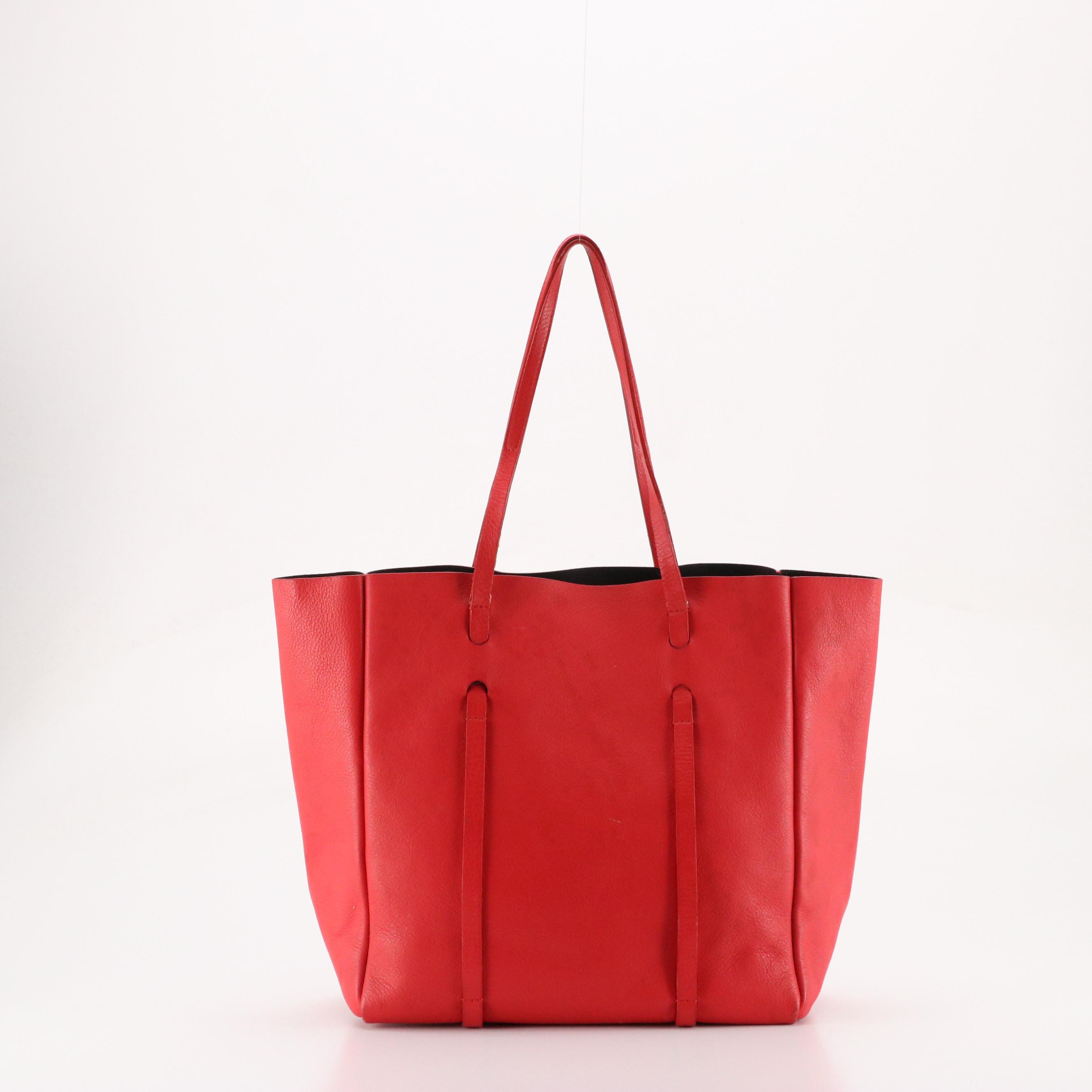 Balenciaga Everyday Tote in Red and Black Calfskin Leather with Pouch