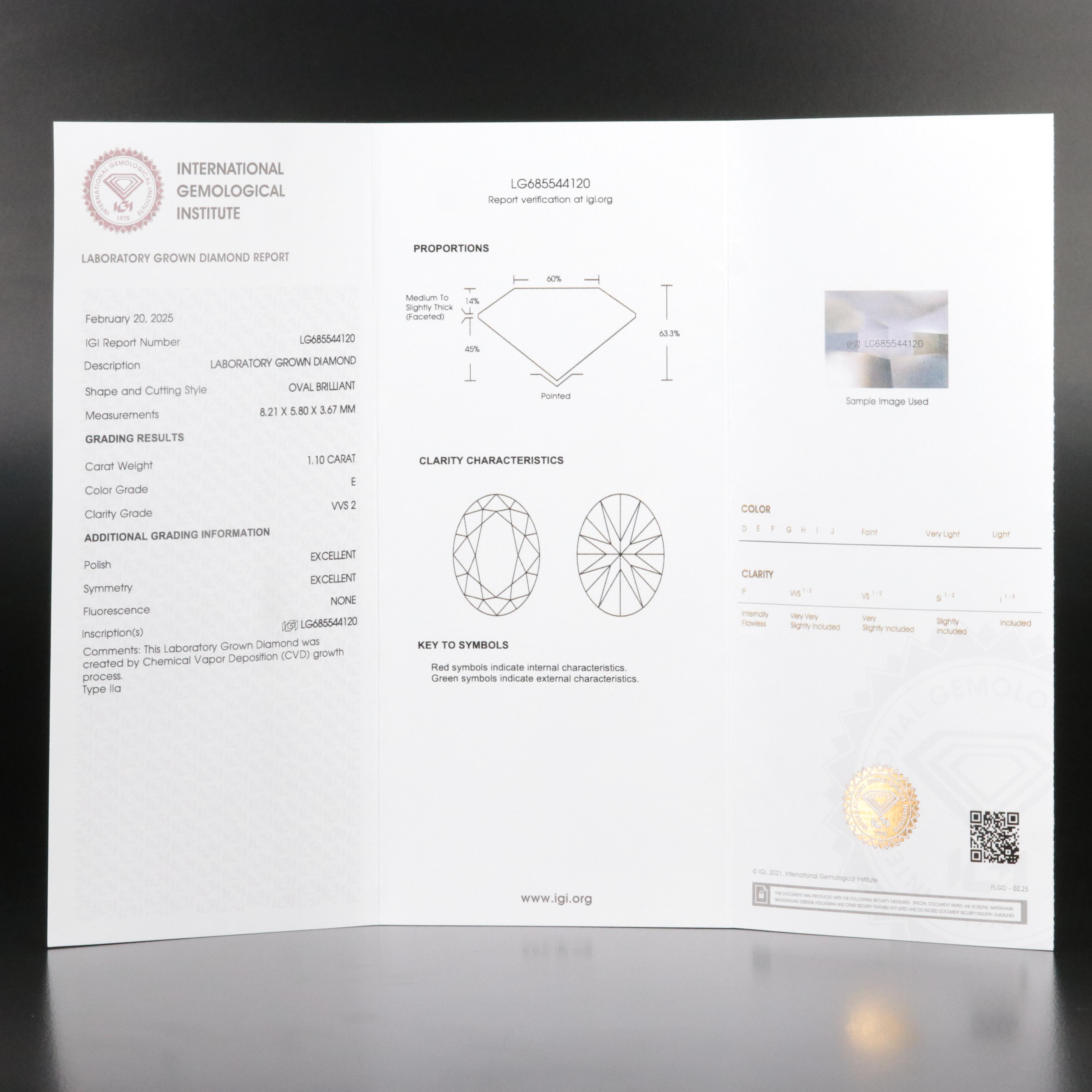 Loose 1.10 CT Lab Grown Diamond with IGI Report