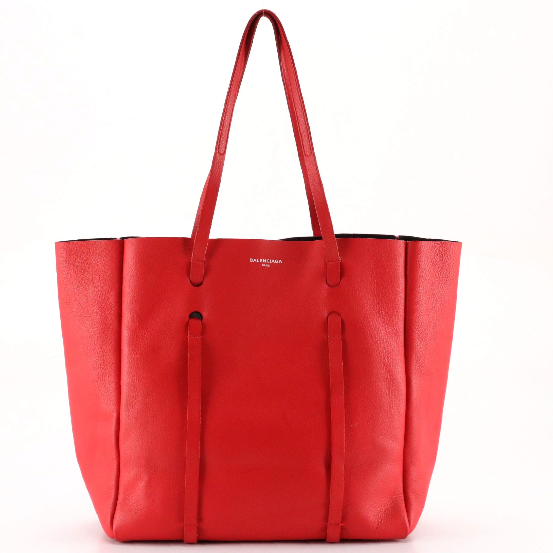 Balenciaga Everyday Tote in Red and Black Calfskin Leather with Pouch