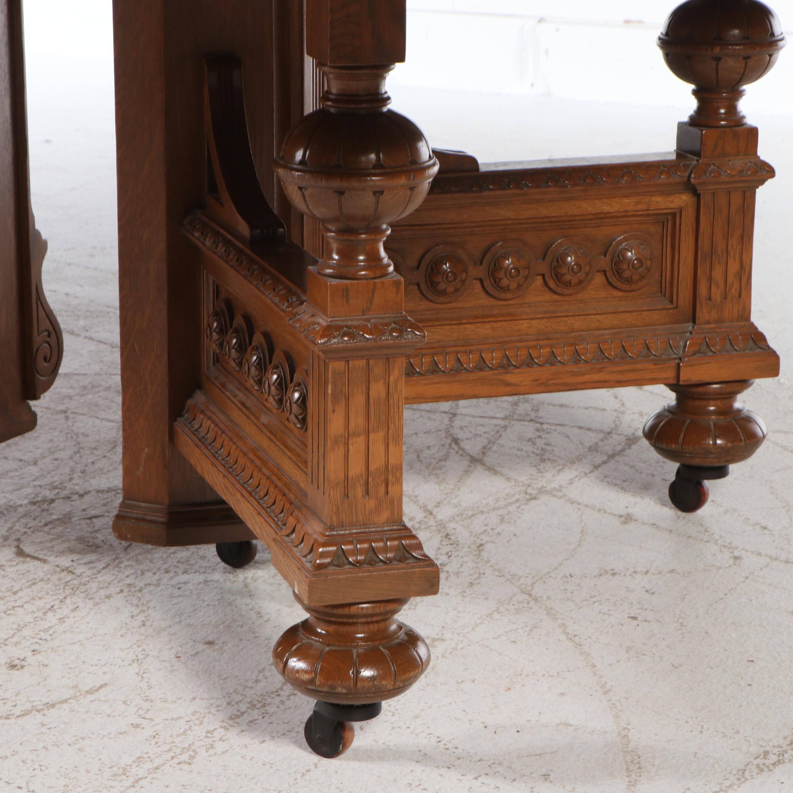 Seven-Piece Gothic Revival Style Oak Dining Set, Late 19th/Early 20th Century