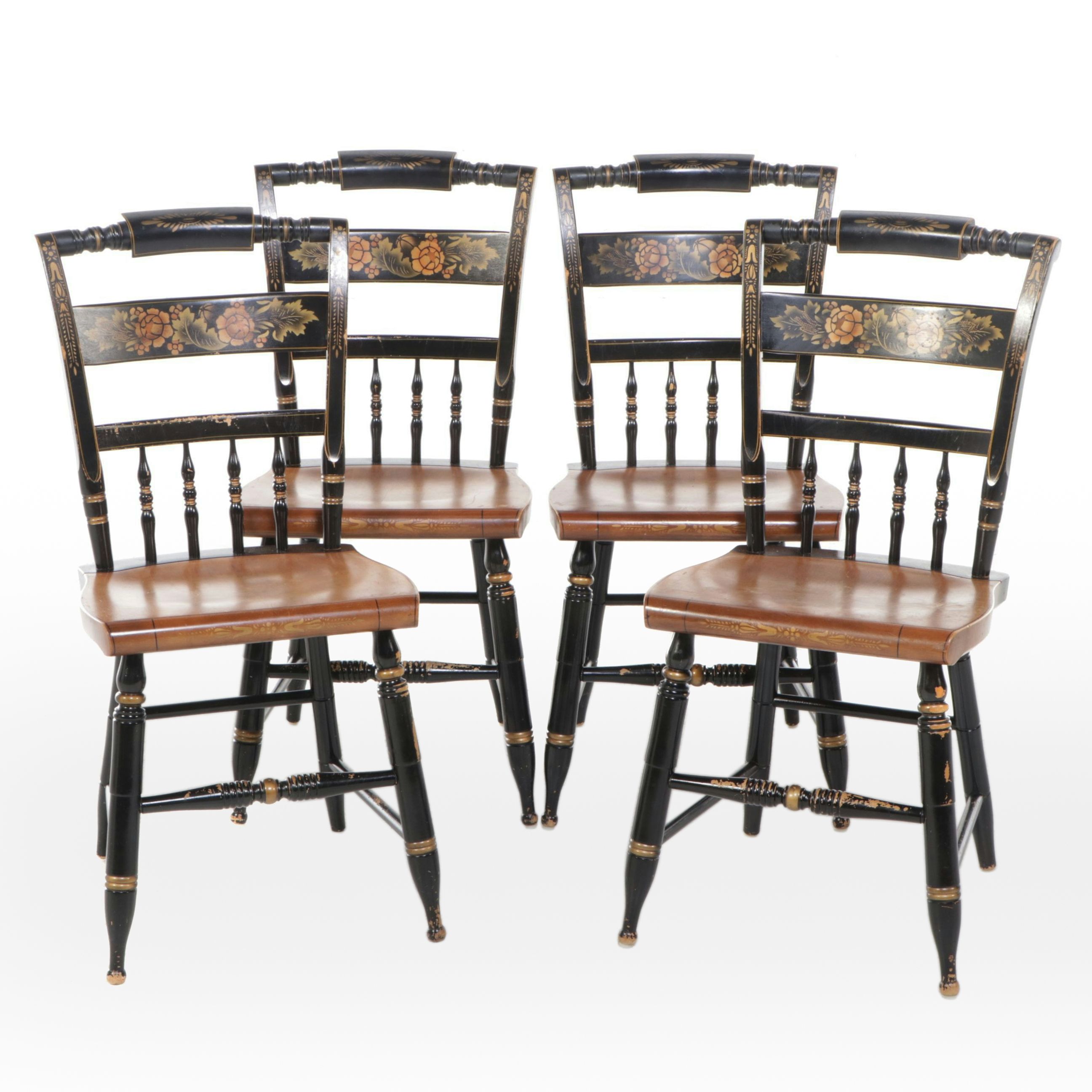 Set of Four L. Hitchcock "Fancy" Stencil-Decorated Side Chairs