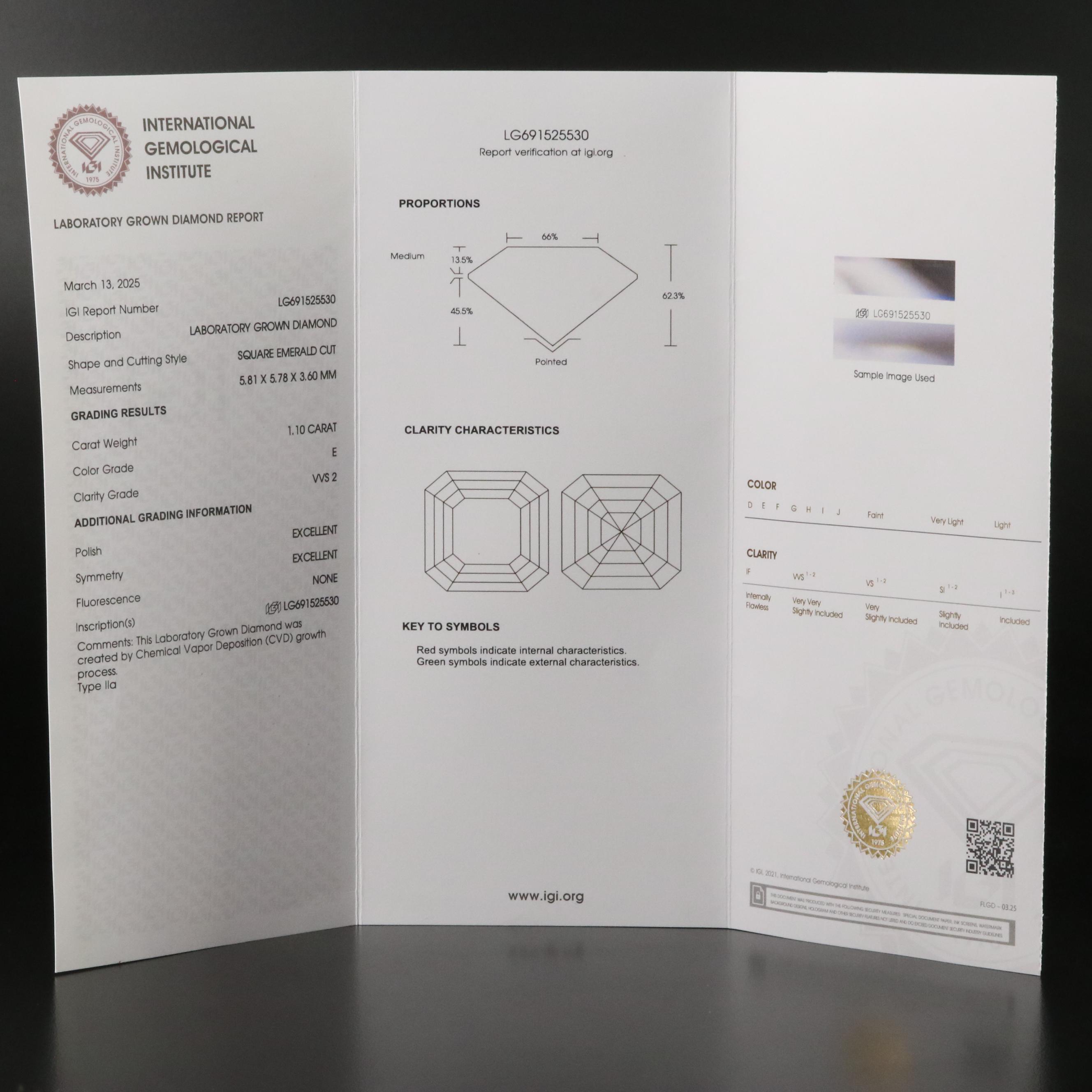 Loose 1.10 CT Lab Grown Diamond with IGI Report