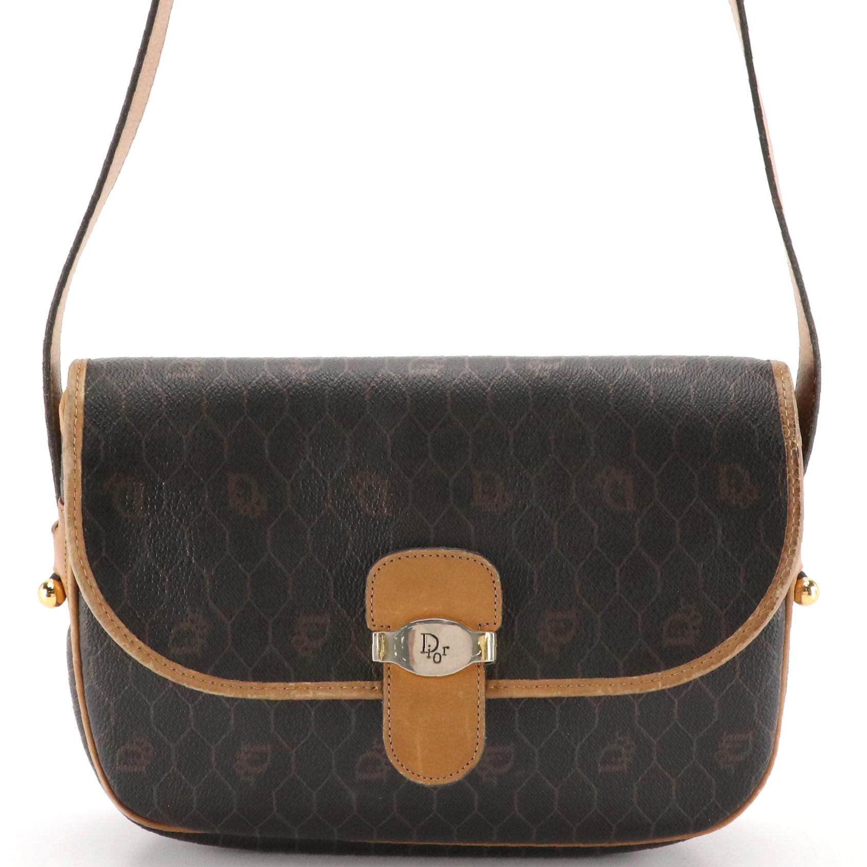 Christian Dior Front Flap Crossbody Bag in Honeycomb Canvas and Leather Trim