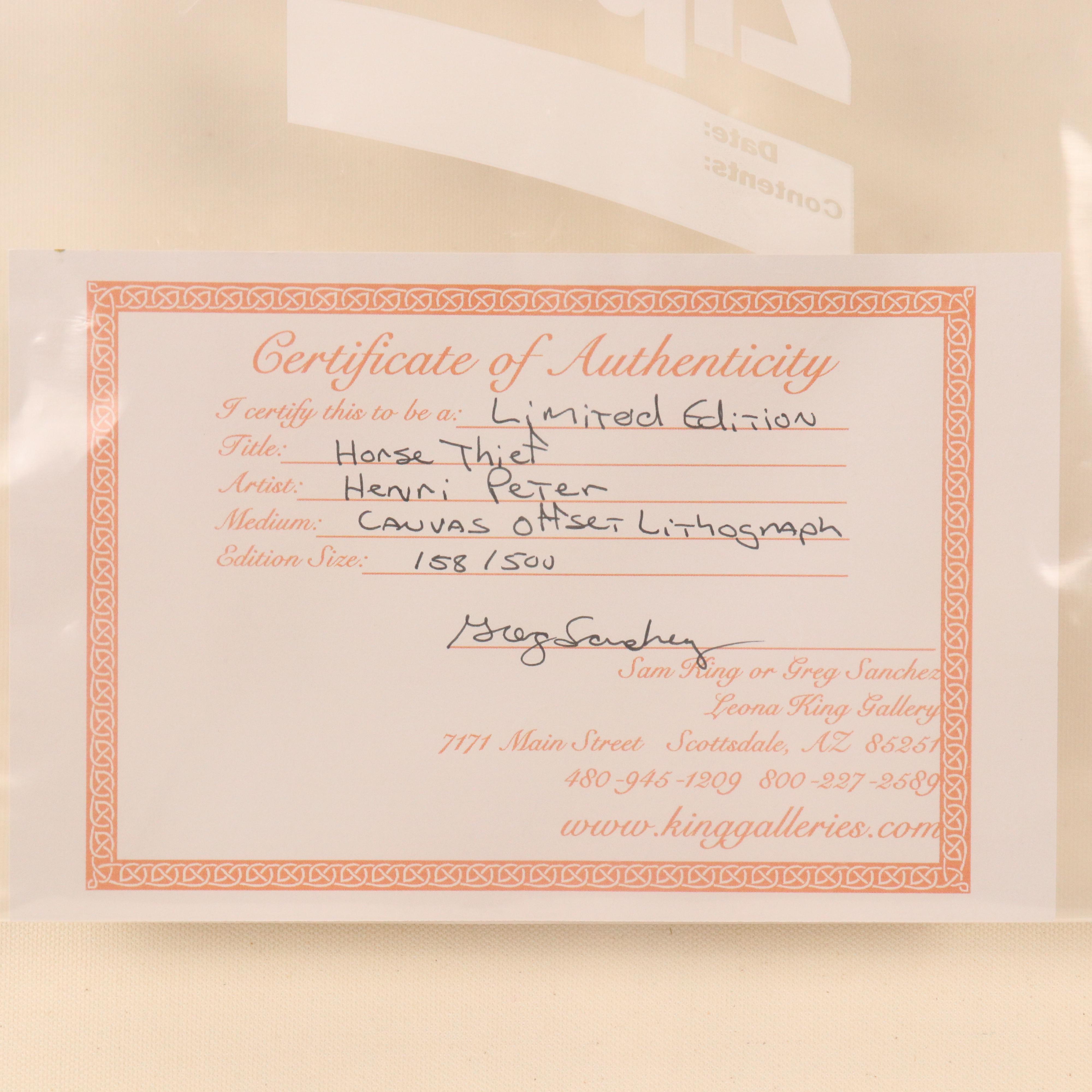 Henri Peter Offset Lithograph "Horse Thief"