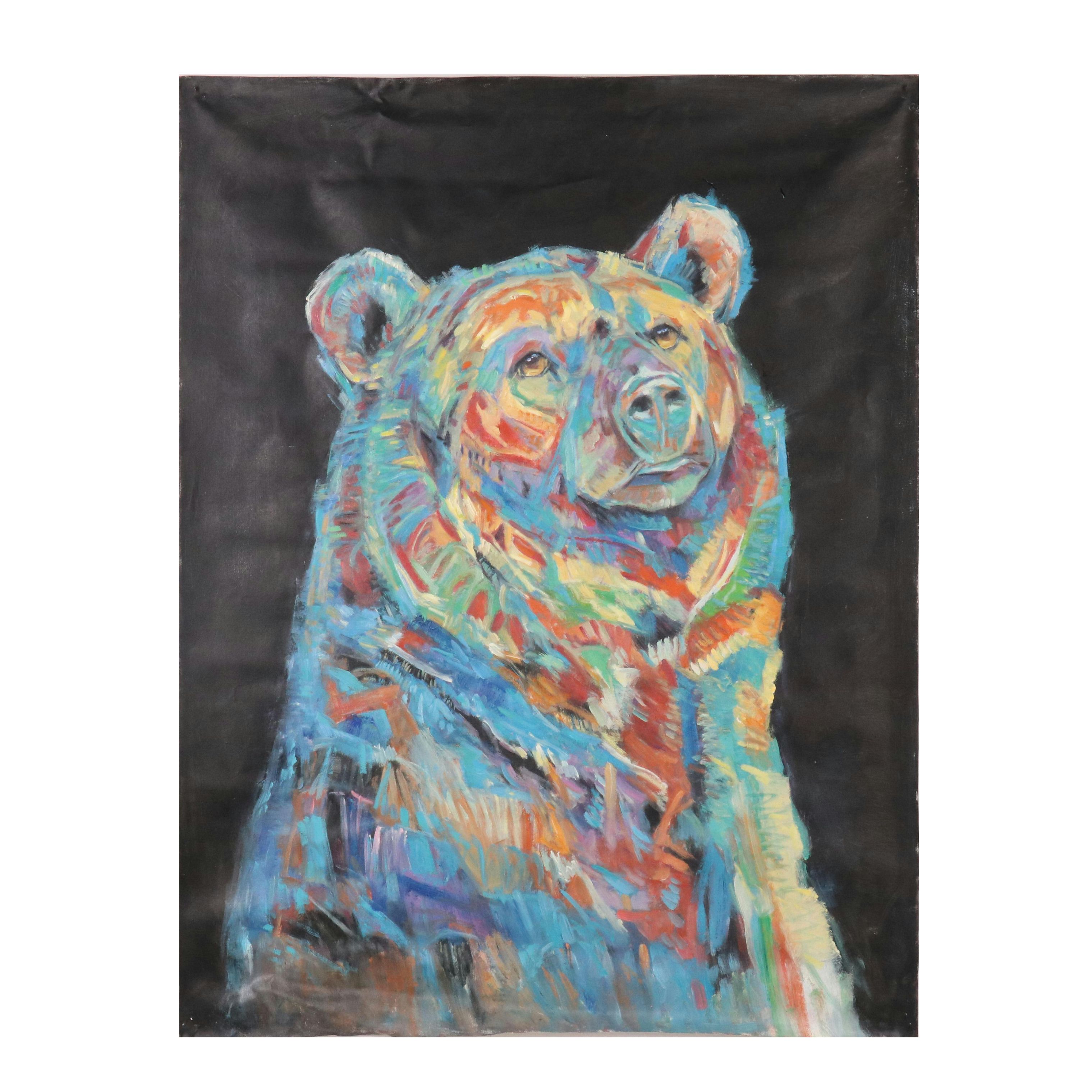 N. Ming Stylized Oil Painting of a Bear, 21st Century