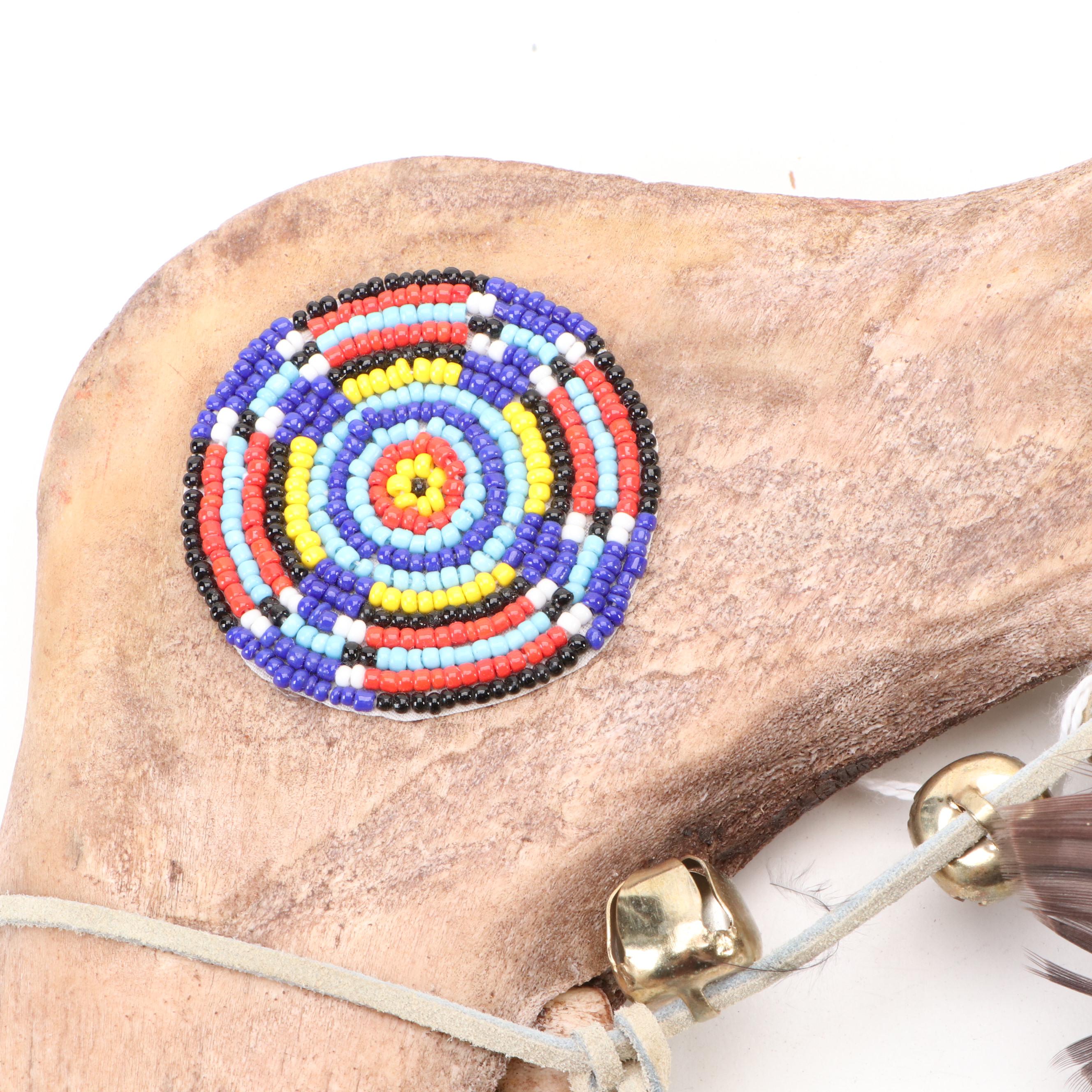 Stone Head Souvenir War Club with Stone Tomahawk and Bison Jawbone