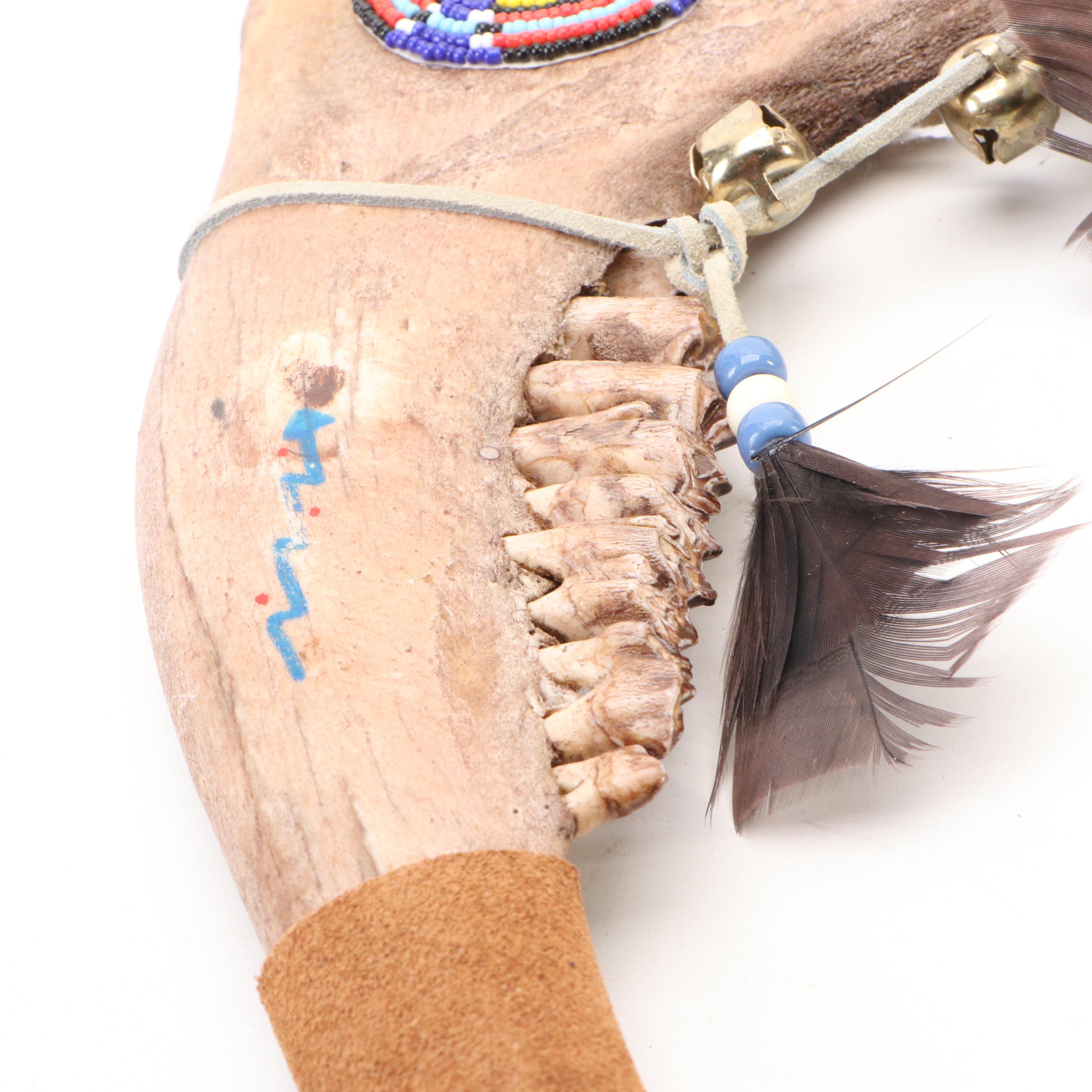 Stone Head Souvenir War Club with Stone Tomahawk and Bison Jawbone