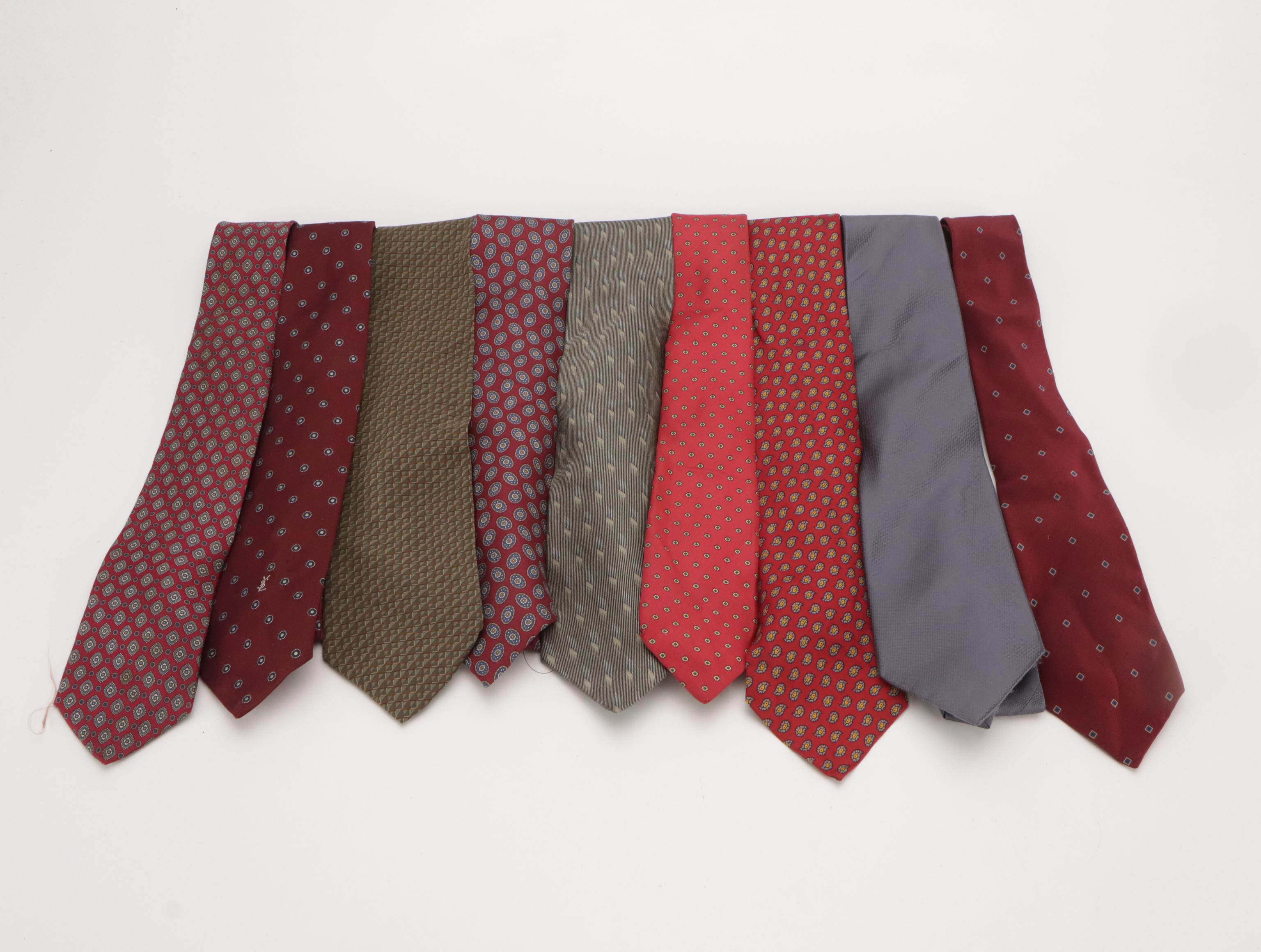 Assorted Vintage Patterned Neckties Featuring Yves Saint Laurent, DKNY, and More
