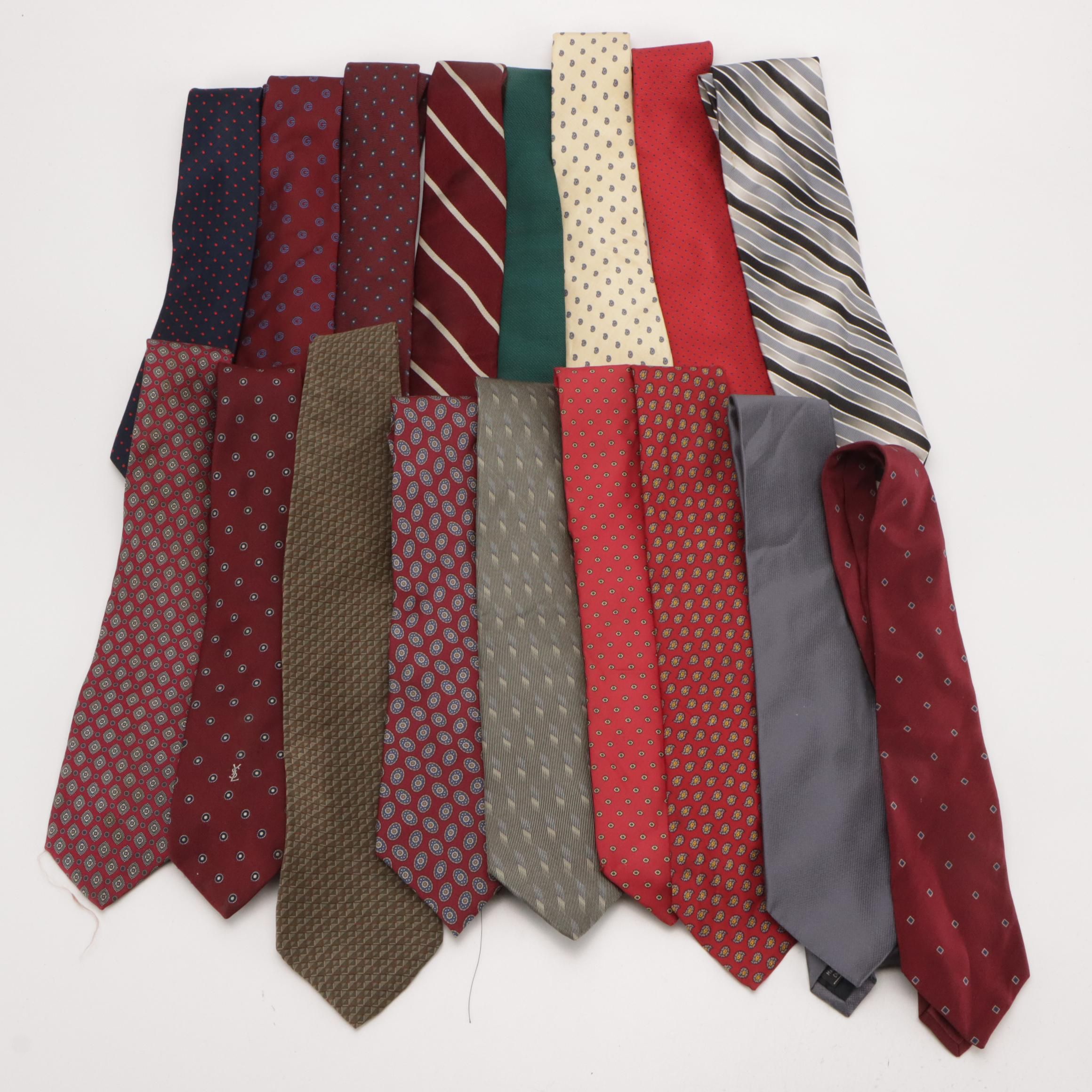 Assorted Vintage Patterned Neckties Featuring Yves Saint Laurent, DKNY, and More