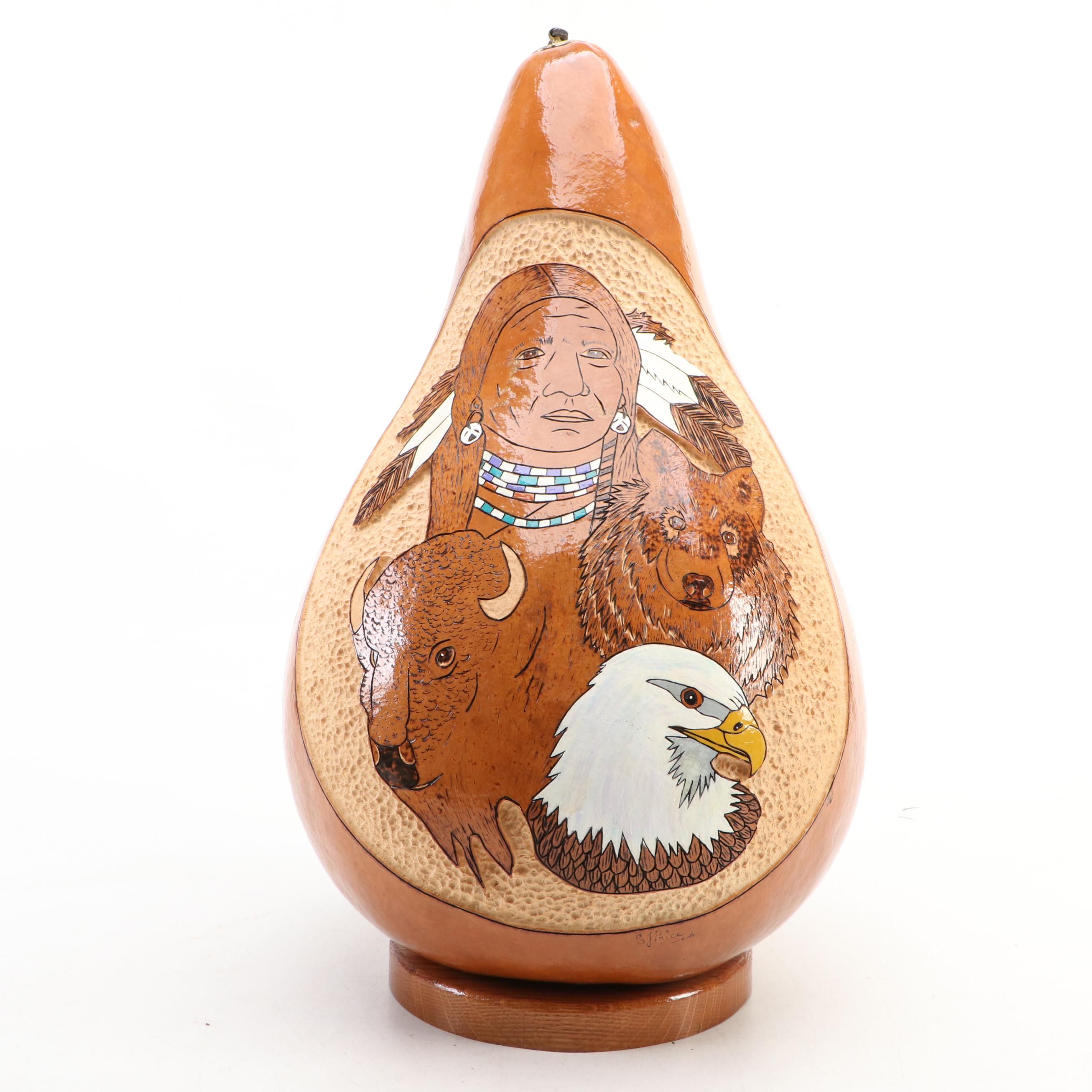 Sandra J. Price Hand-Carved and Painted Gourd
