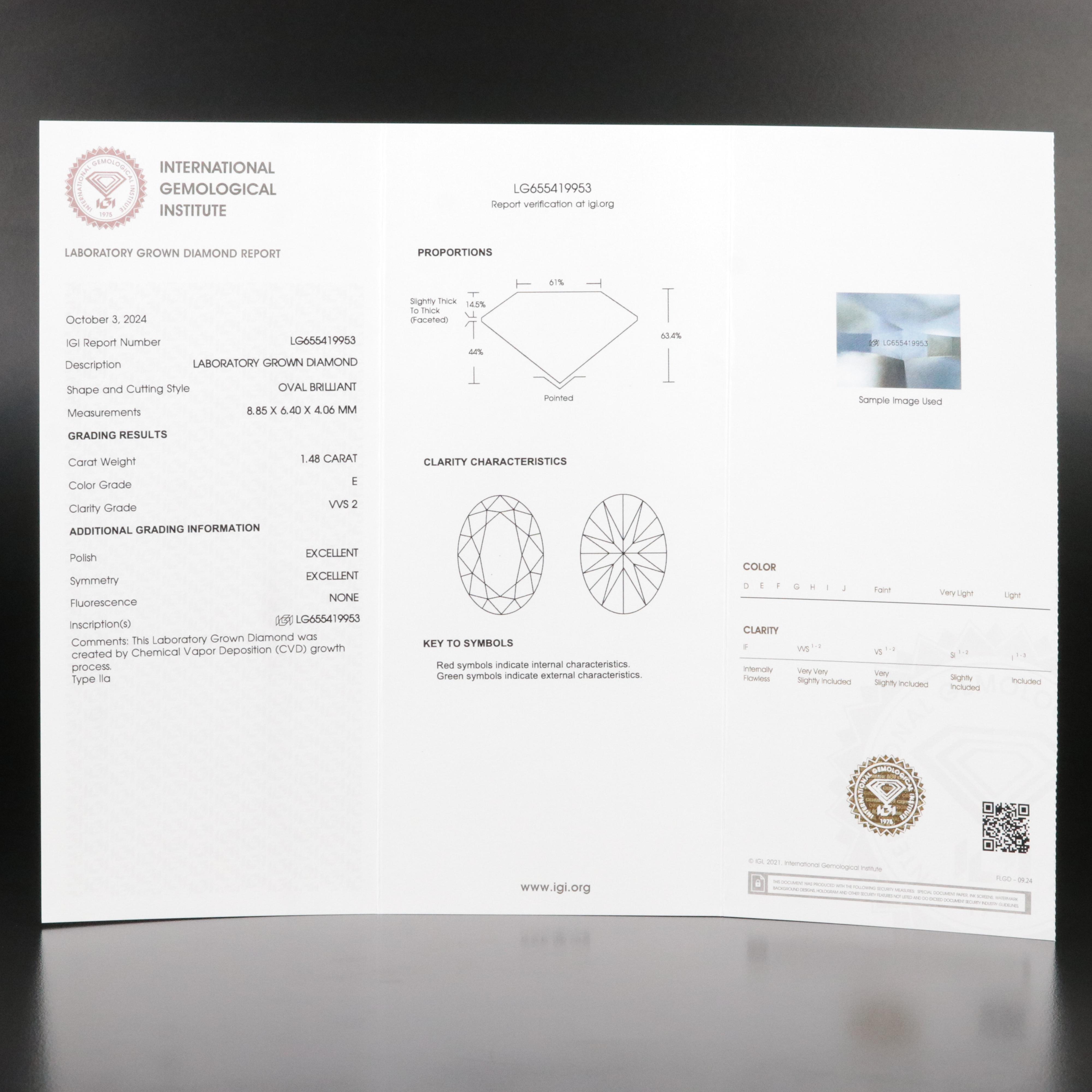 Loose 1.48 CT Lab Grown Diamond with IGI Report