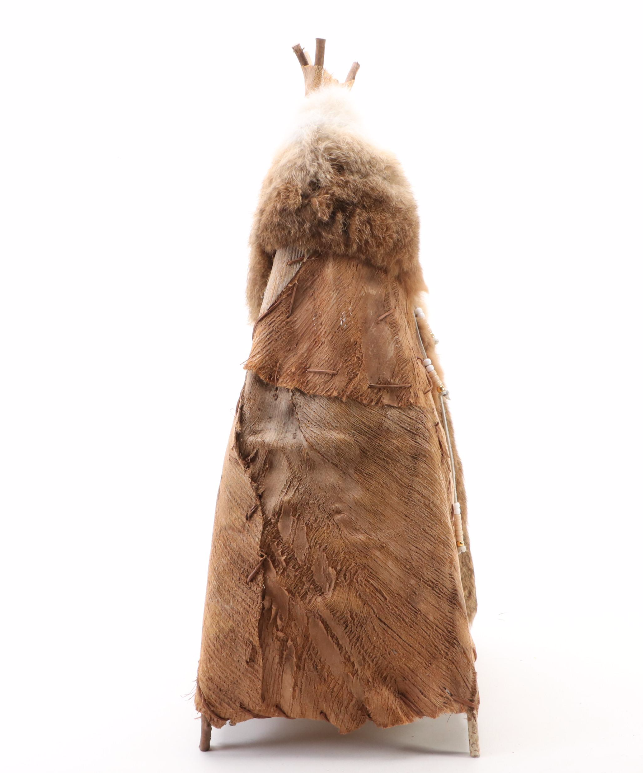 Artisan Made Folk Art Native American Maiden Cloth Doll with Teepee